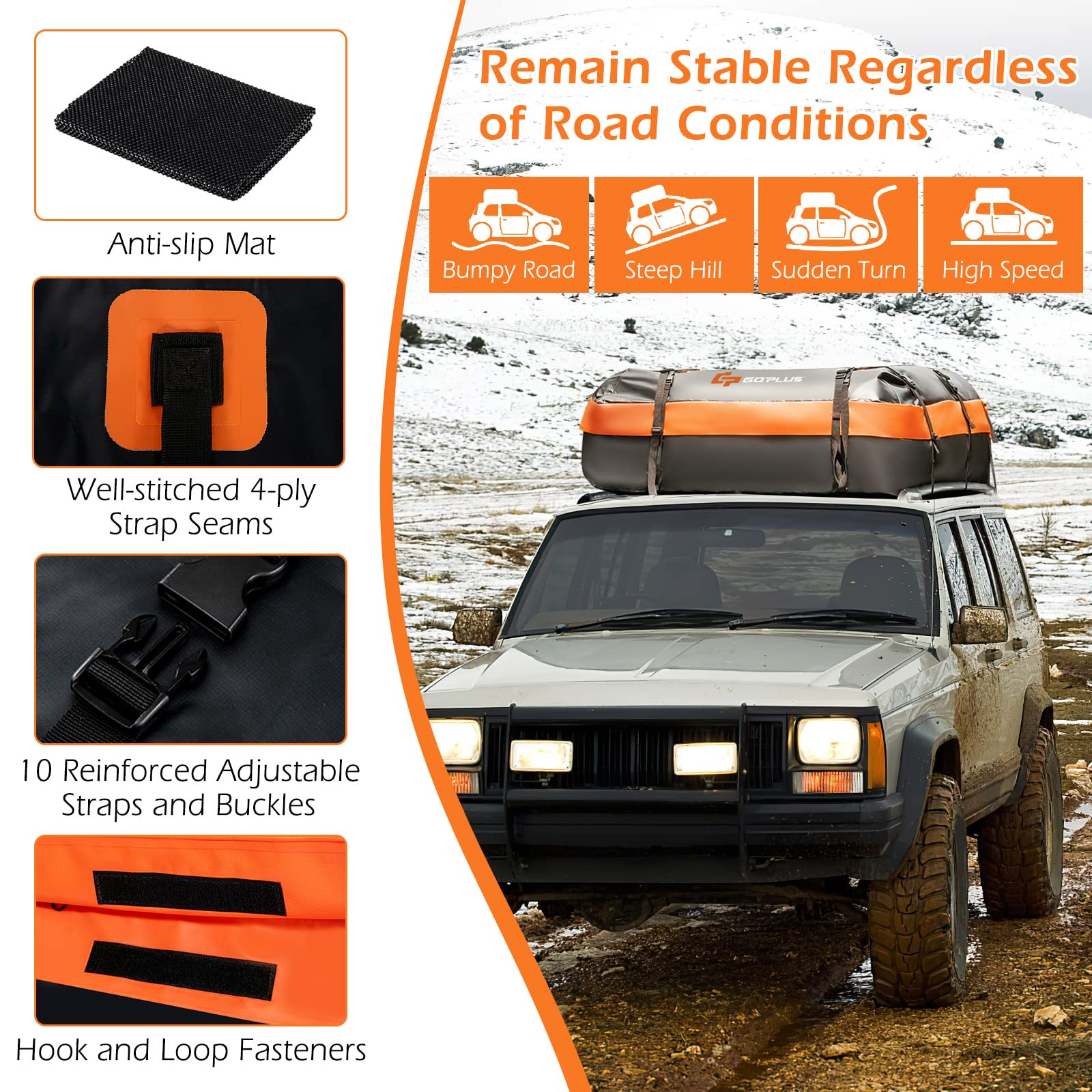 2025 Car Rooftop Cargo Carrier Bag, 21 Cubic 100% Waterproof Soft Car Roof Bag for All Vehicles with/Without Rack