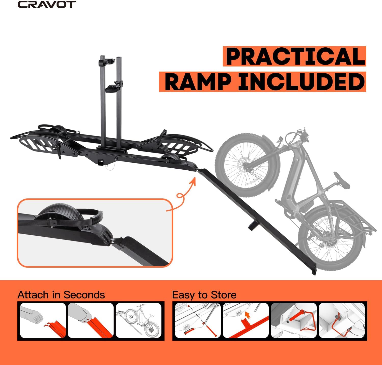 Cyberrack E2 Hitch Ebike Rack with Ramp, 200 Lbs Capacity