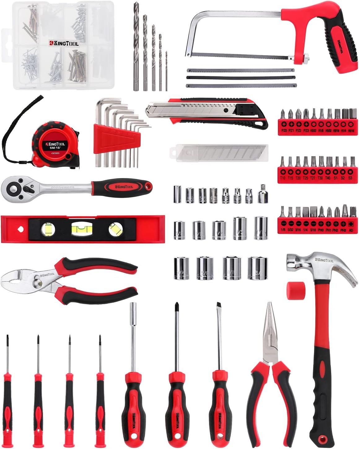 KINGTOOL Home Tool Set Kit - 286 PCS Home Auto Repair Tool Kit with Rolling Tool Box, Mechanic Tool Sets with 21V Max Cordless Power drill, Perfect for Homeowner, Diyer, Handyman