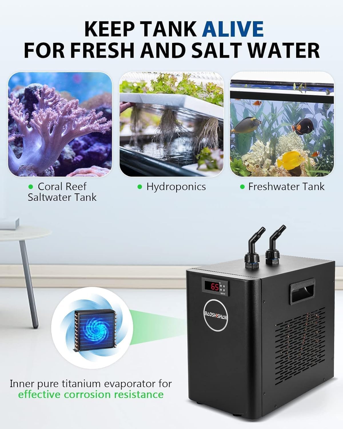 2025 Aquarium Chiller 42gal 1/10 HP Water Cooler Fish Tank Chiller Special Quiet Design Refrigeration Compressor for hydroponics Water weeds Jellyfish Coral Crystal Shrimp (42gal/160L)