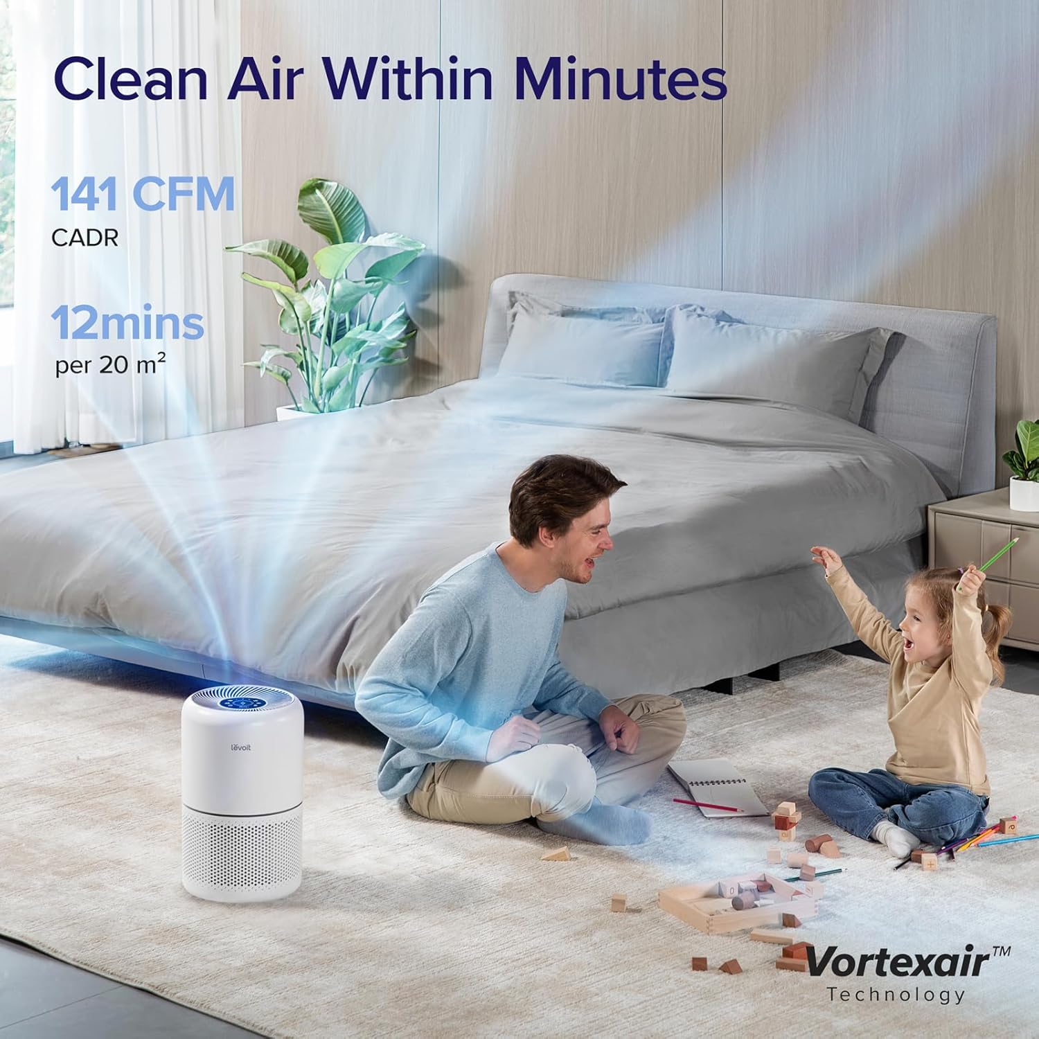 Air Purifier for Home Allergies Pets Hair in Bedroom & Standing Fan for Bedroom, 82ft CirculAir 120° Oscillating Fan