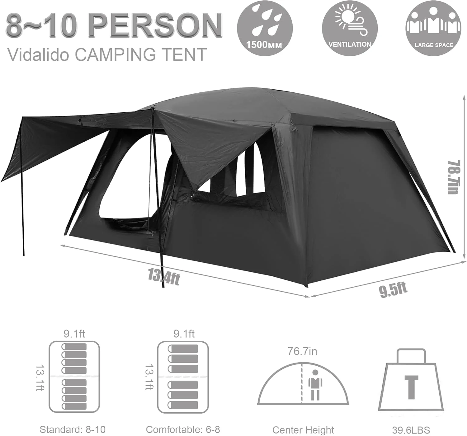 8 to 10 Person Camping Tent Large Waterproof Family Cabin Tent