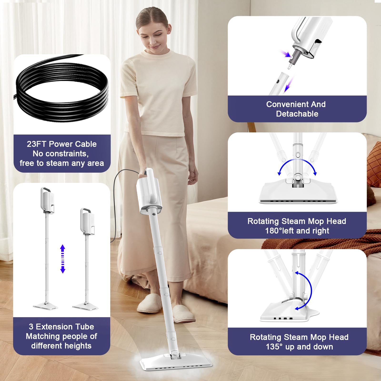 ACHTFACH 6 in 1 Rotated Steam Mop Cleaner with 2 Microfiber Pads