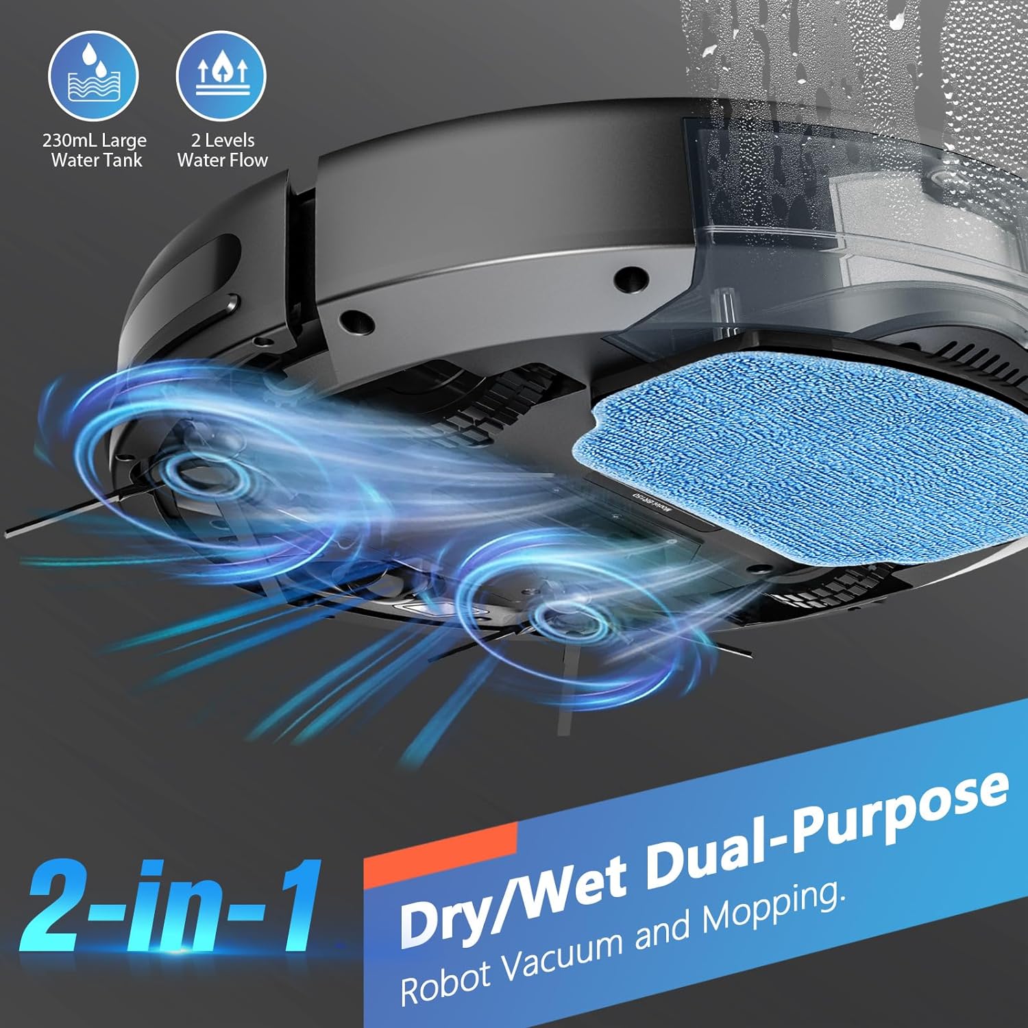Robot vacuum and mop combo, robot vacuum with schedule, 2-in-1 robot vacuum with water tank and dustbin, self-charging, slim, perfect for hard floors, pet hair, carpets