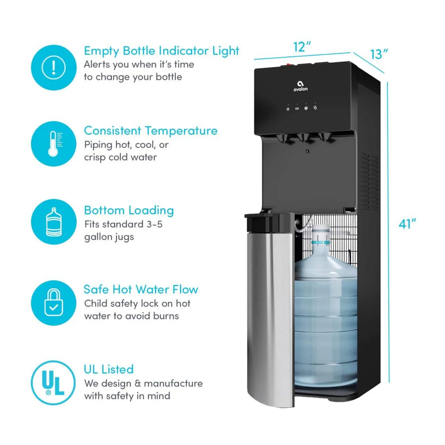 2025 Avalon Bottom Loading Water Cooler Water Dispenser With BioGuard, 3 Temperature Settings