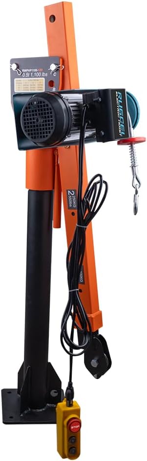 1100lb Folding Dismountable Household Hoist Truck Crane with Electric Hoist (110V) – 880lb Pulling Force, Jib Cranes for Factory, Warehouse, Construction