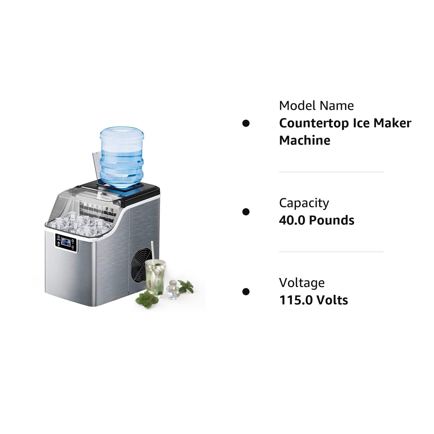 Countertop Ice Maker Machine, 45 Lbs/24H, 24 Pcs/13 Mins, 2 Ways to Add Water