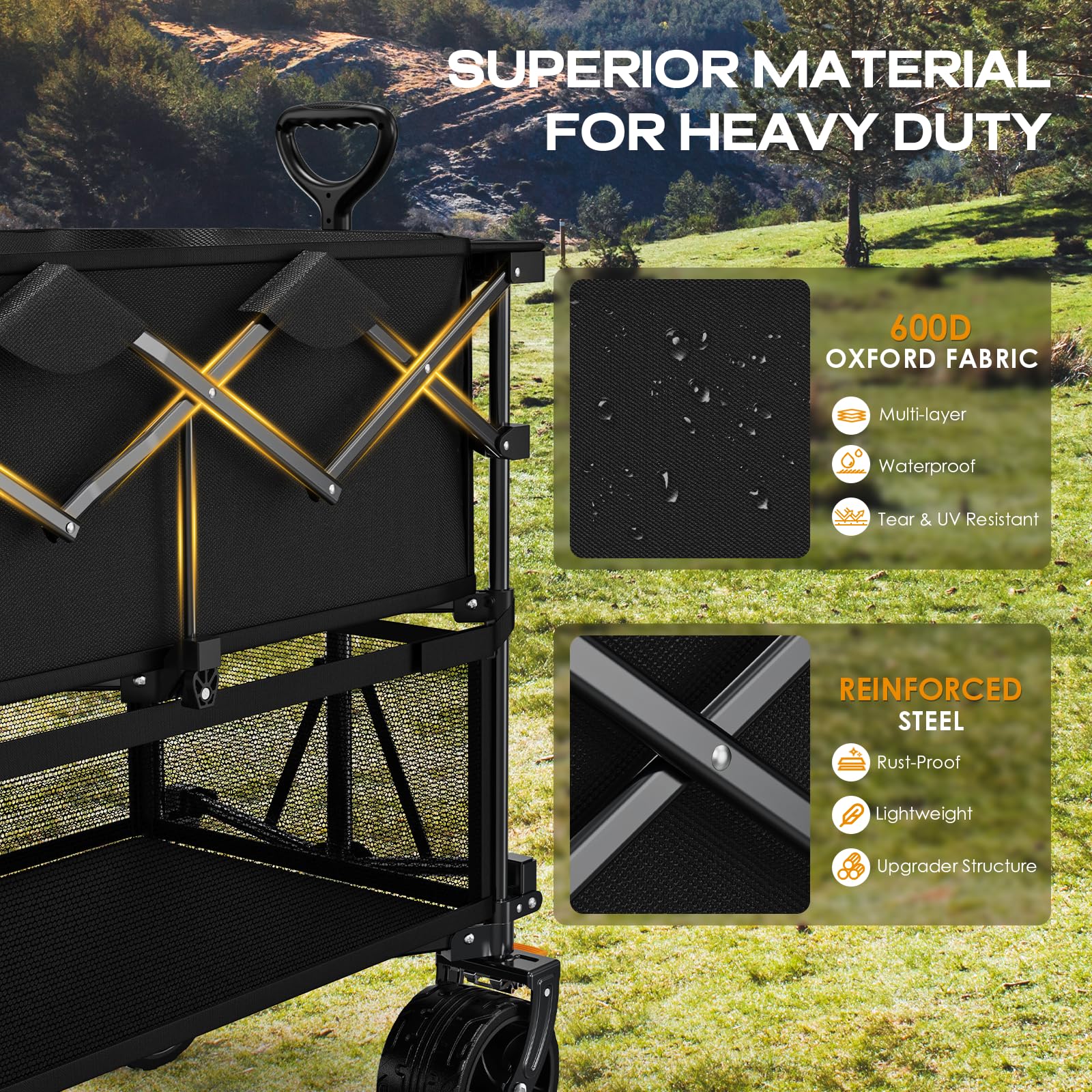 Uyittour Foldable 50''L Extra Long Double Decker Wagon for Sport