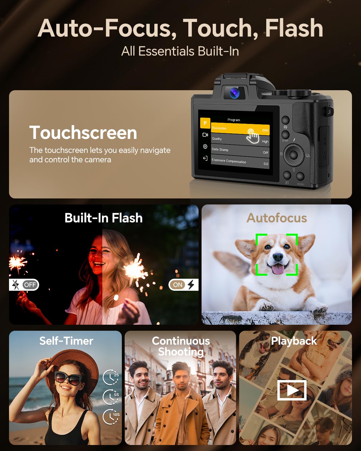 Fulealfly 8K 88MP Autofocus Digital Camera for Photography