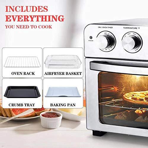 Geek Chef Air Fryer Toaster Oven, 6 Slice 24QT Convection Airfryer Countertop Oven, Roast, Bake, Broil, Reheat, Fry Oil-Free, Cooking Accessories Included, Stainless Steel, Silver, 1700W