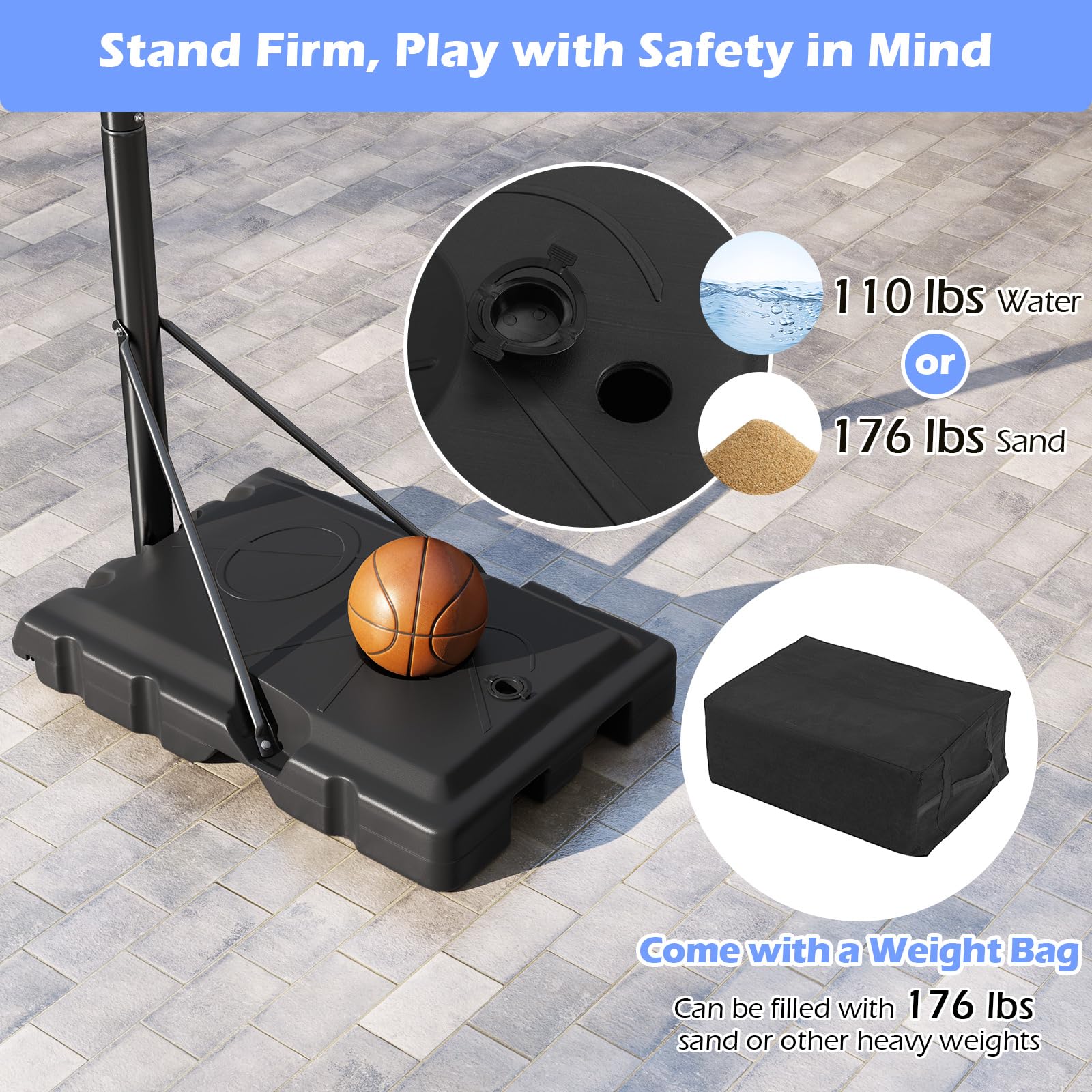 Basketball Hoop Outdoor, 7.4-10FT Quickly Height Adjustable Basketball Goal with 44 Inch Shatterproof PC Backboard