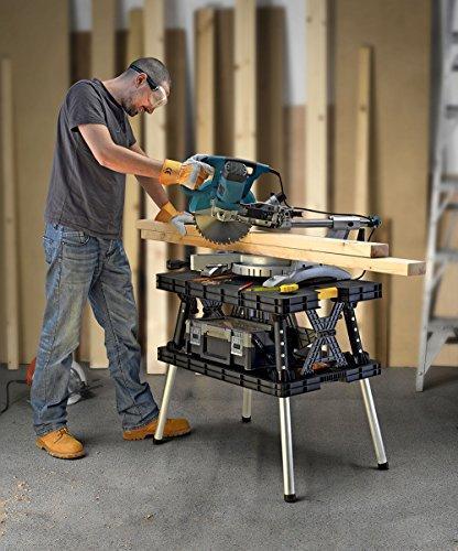 Folding Table Work Bench for Miter Saw Stand, Woodworking Tools and Accessories with Included 12 Inch Wood Clamps ?C Easy Garage Storage Black/Yellow