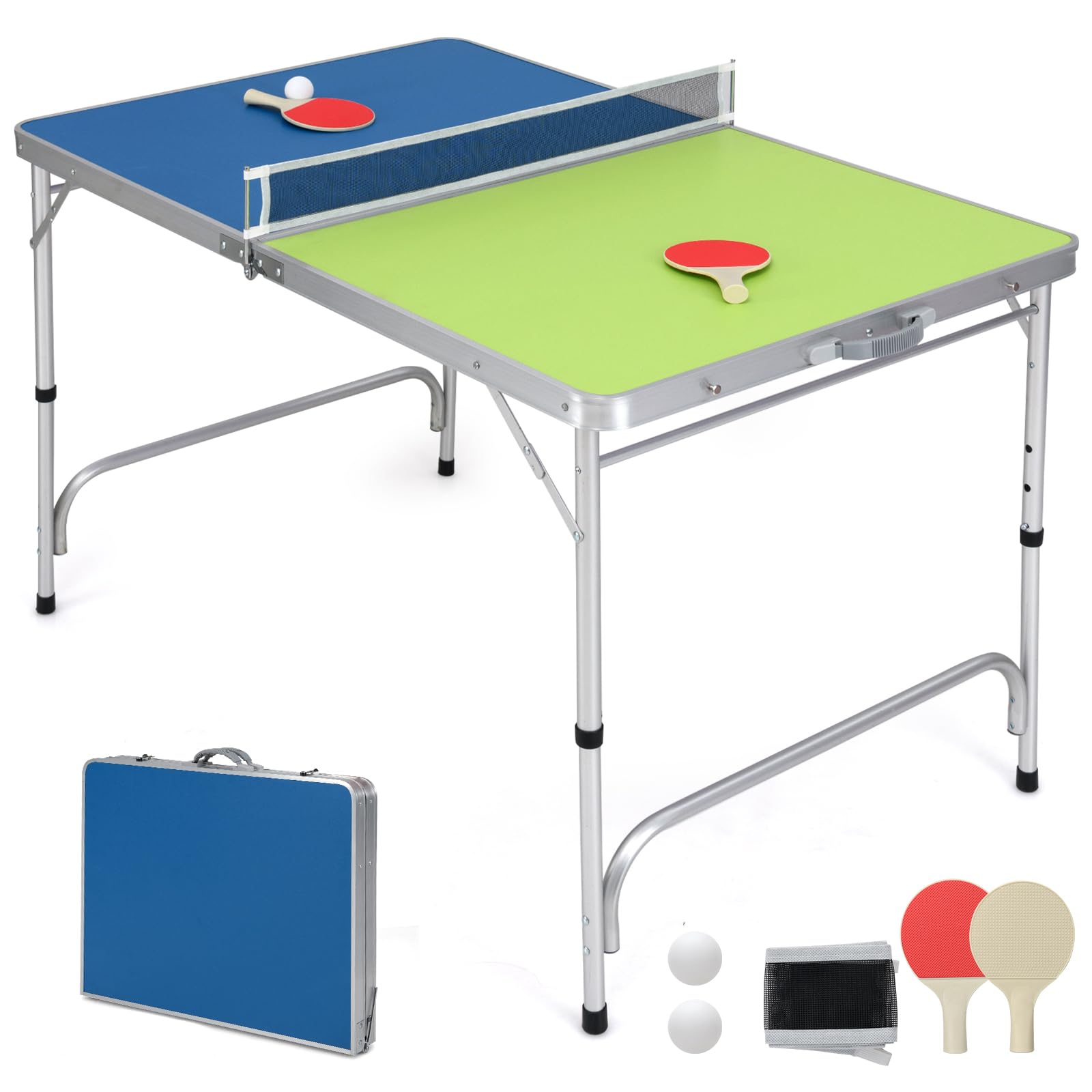 2025 Foldable Ping Pong Table, 100% Preassembled, Table Tennis Table with Net, 2 Paddles( Blue&Green-47'' )