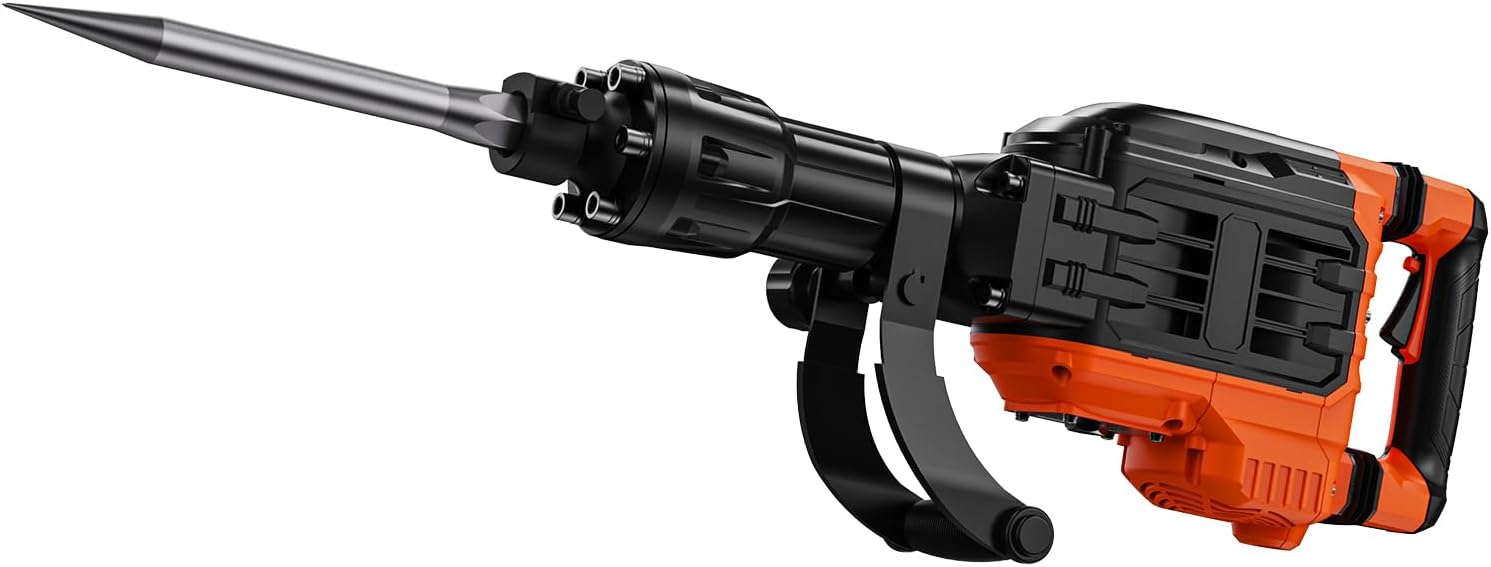 Electric demolition hammer, hydraulic crushing hammer, concrete crusher, heavy-duty electric hydraulic crushing hammer, equipped with chisel gloves and a 360-degree rotatable front handle, suitable for digging trenches and drilling holes (power 3500