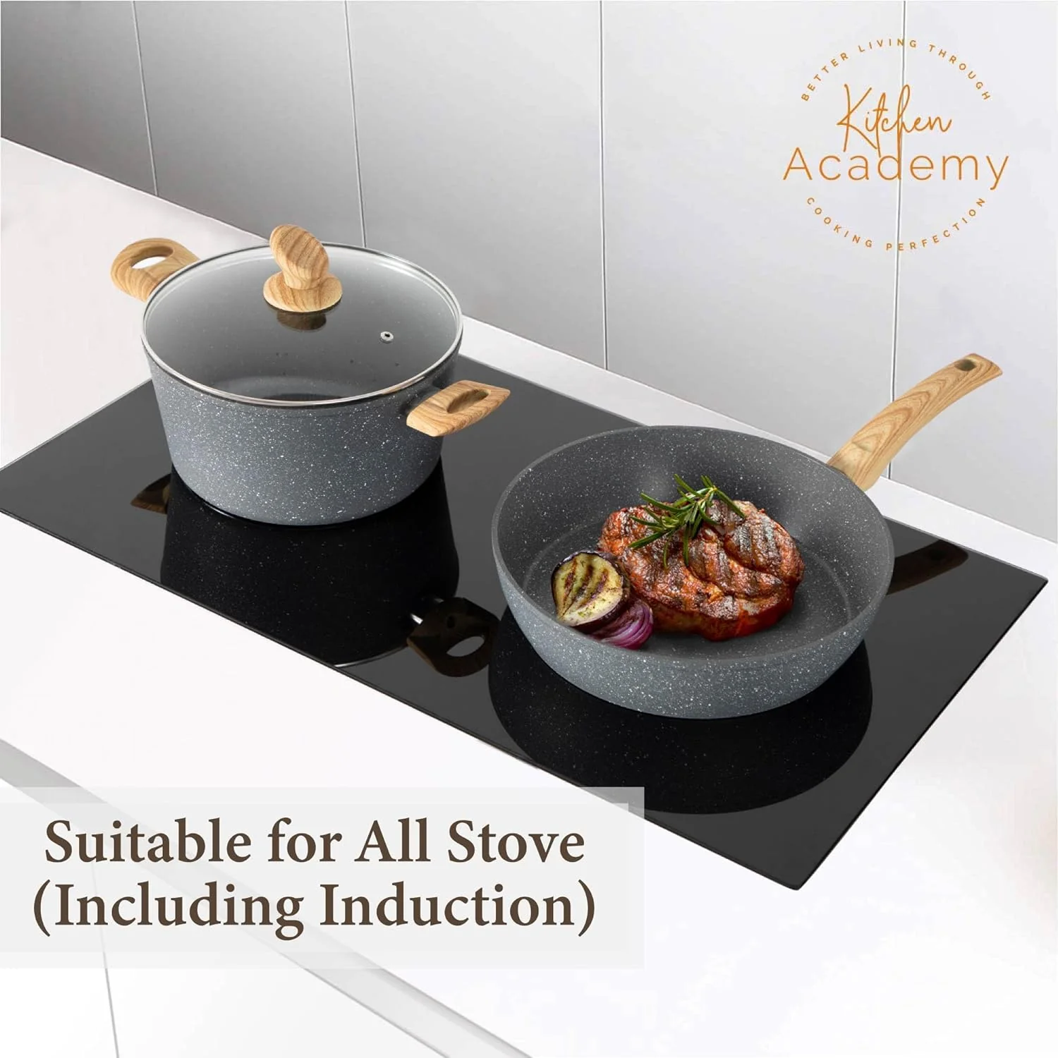 2025 2025 Kitchen Academy Induction Cookware Sets - 12 Piece Green Cooking Pan Set, Granite Nonstick Pots and Pans Set