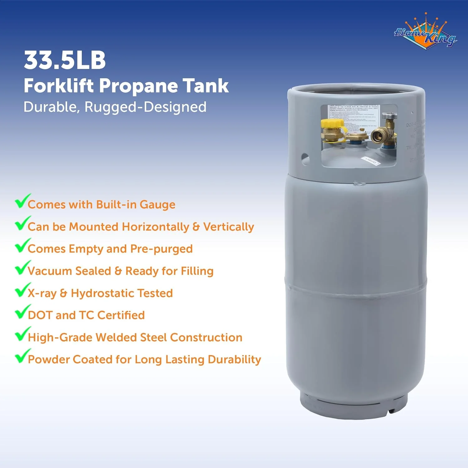 Steel Forklift Propane Tank Cylinder with Built-in Gauge, Gray.