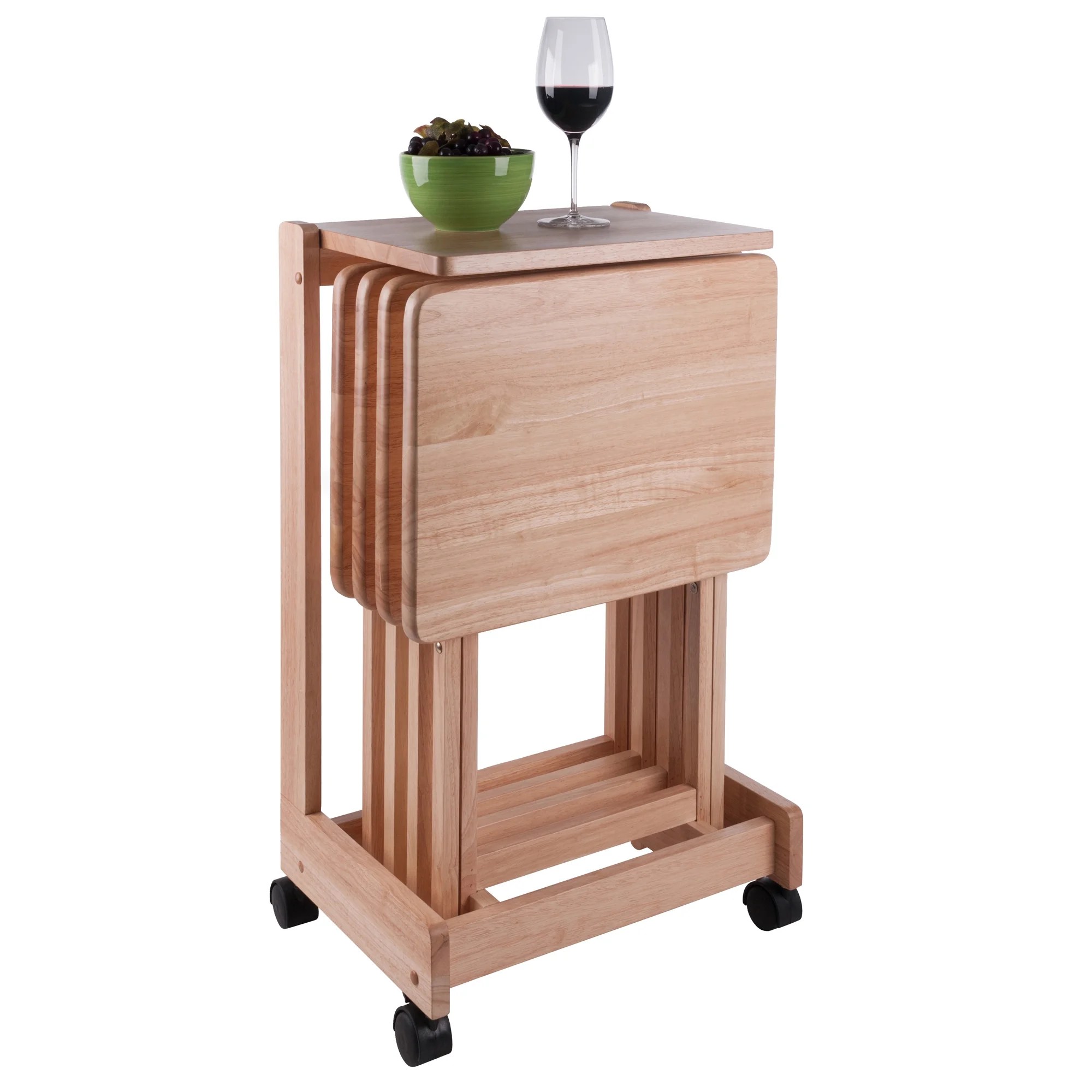 Winsome Brienda 5-Piece Snack Table Set, Serving Cart, Natural Finish