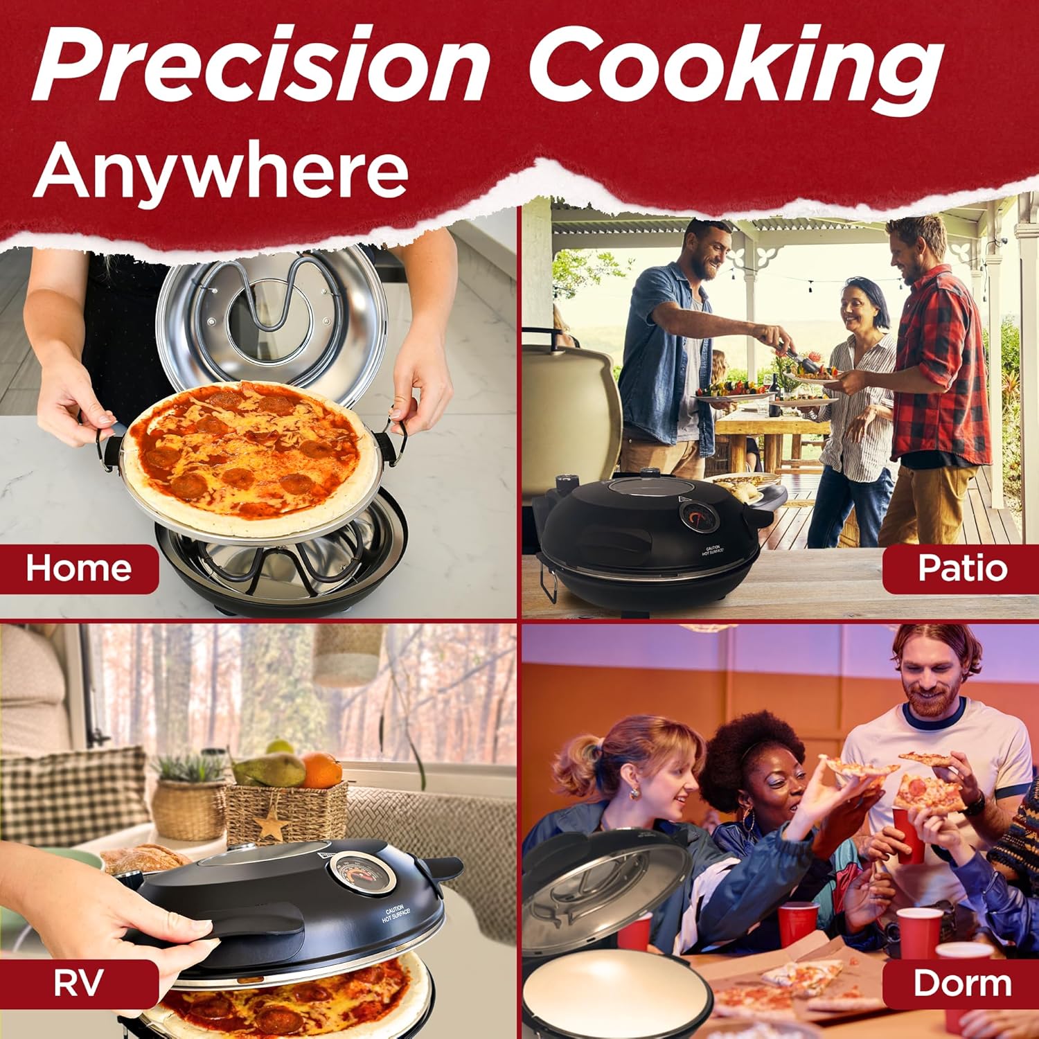 Electric Pizza Oven with Ceramic Stone, Viewing Window, Adjustable Heat Control, Timer and 1200W Baking Power, DIY Homemade Pizzeria, Large 12” Pie Capacity (Black)