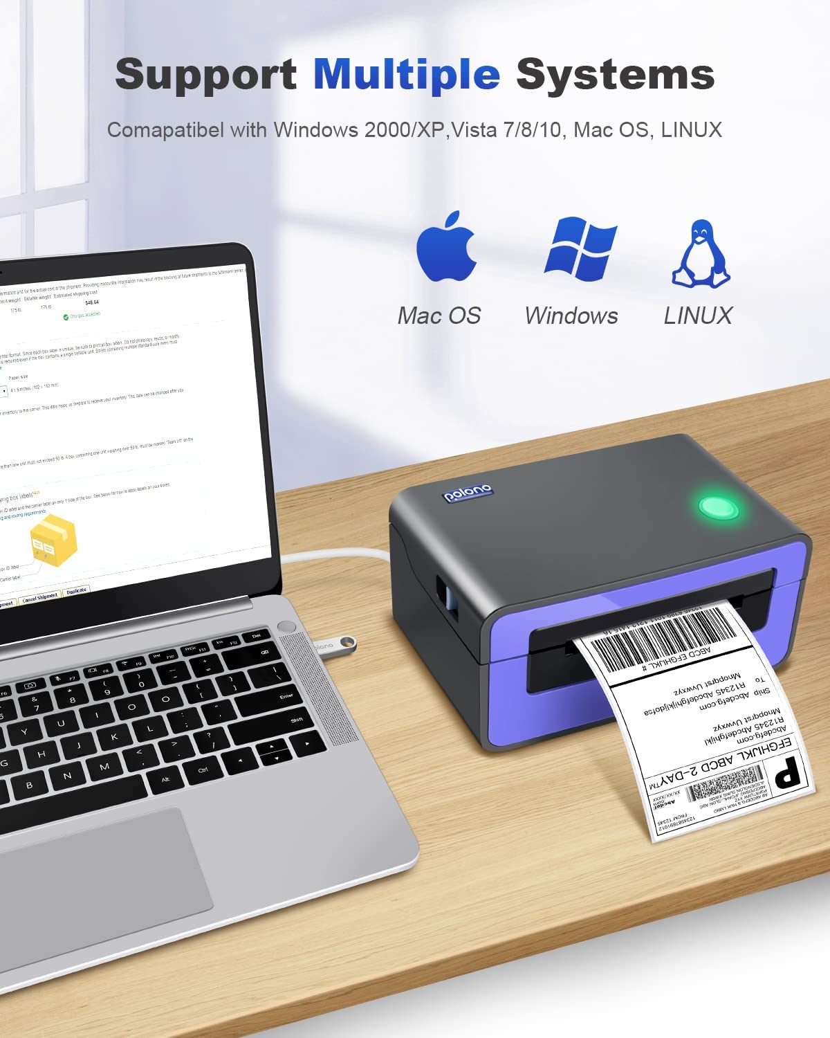 Polono Label Printers – 150mm/s 4×6 Thermal Label Printer