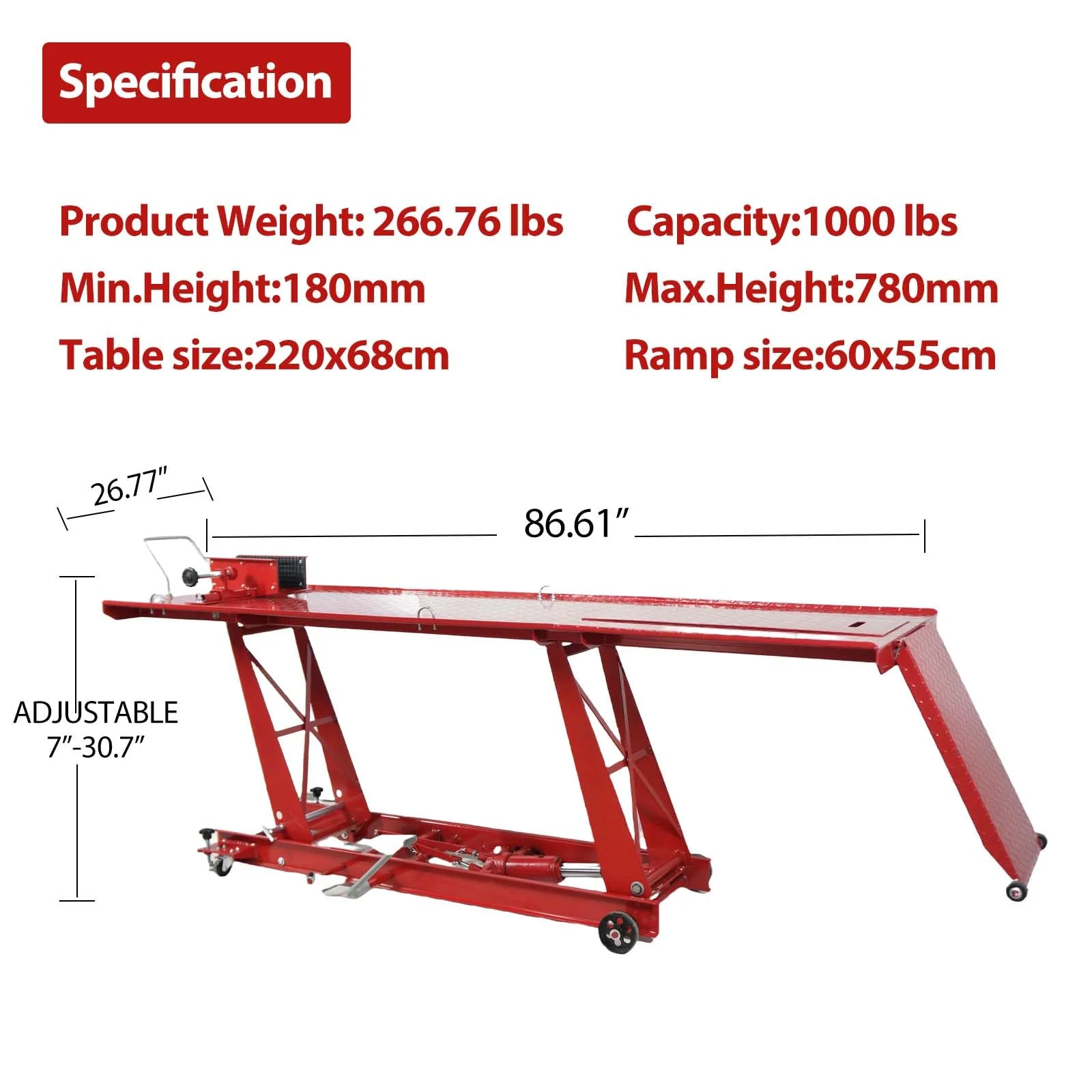 Garvee Hydraulic Motorcycle Lift - 1000lbs Capacity, Lift Hoist, Jack Stand, for Mechanics, Workshops, Homes