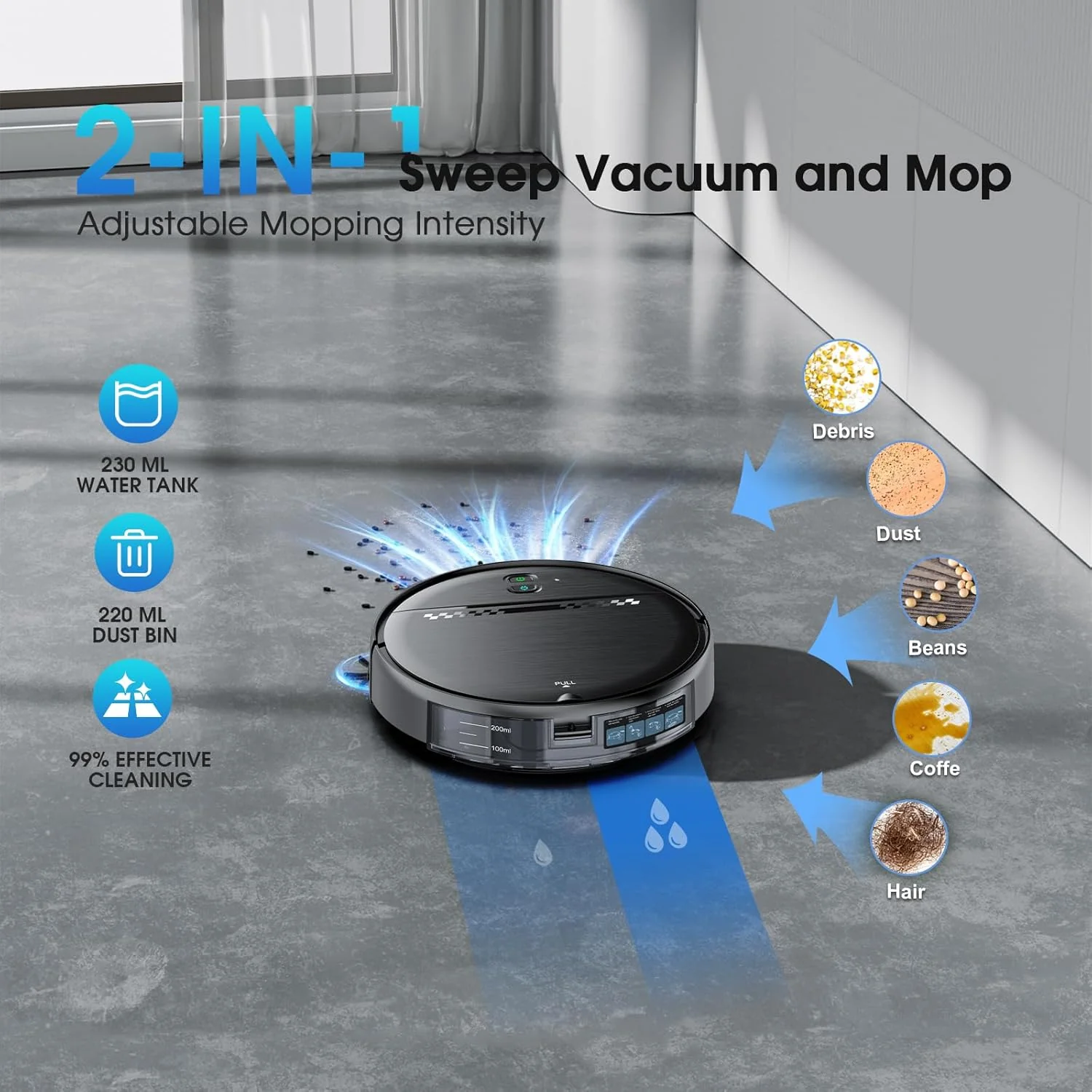 SHELIKI Robot Vacuum and Mop 2-in-1 with Strong Suction