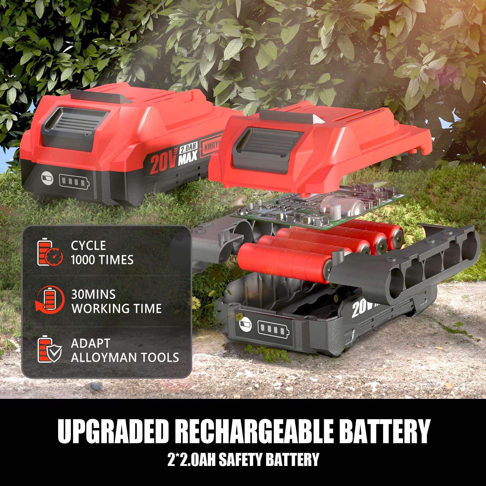 Alloyman 20V MAX Pole Hedge Trimmer with 2 Packs 2.0Ah Batteries & Charger