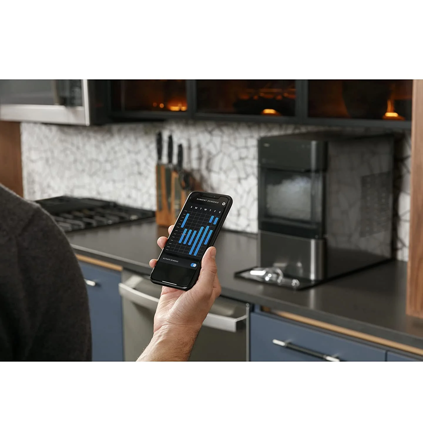 Countertop Nugget Ice Maker | Ice Machine with WiFi Connectivity | Smart Home Kitchen Essentials | Black Stainless