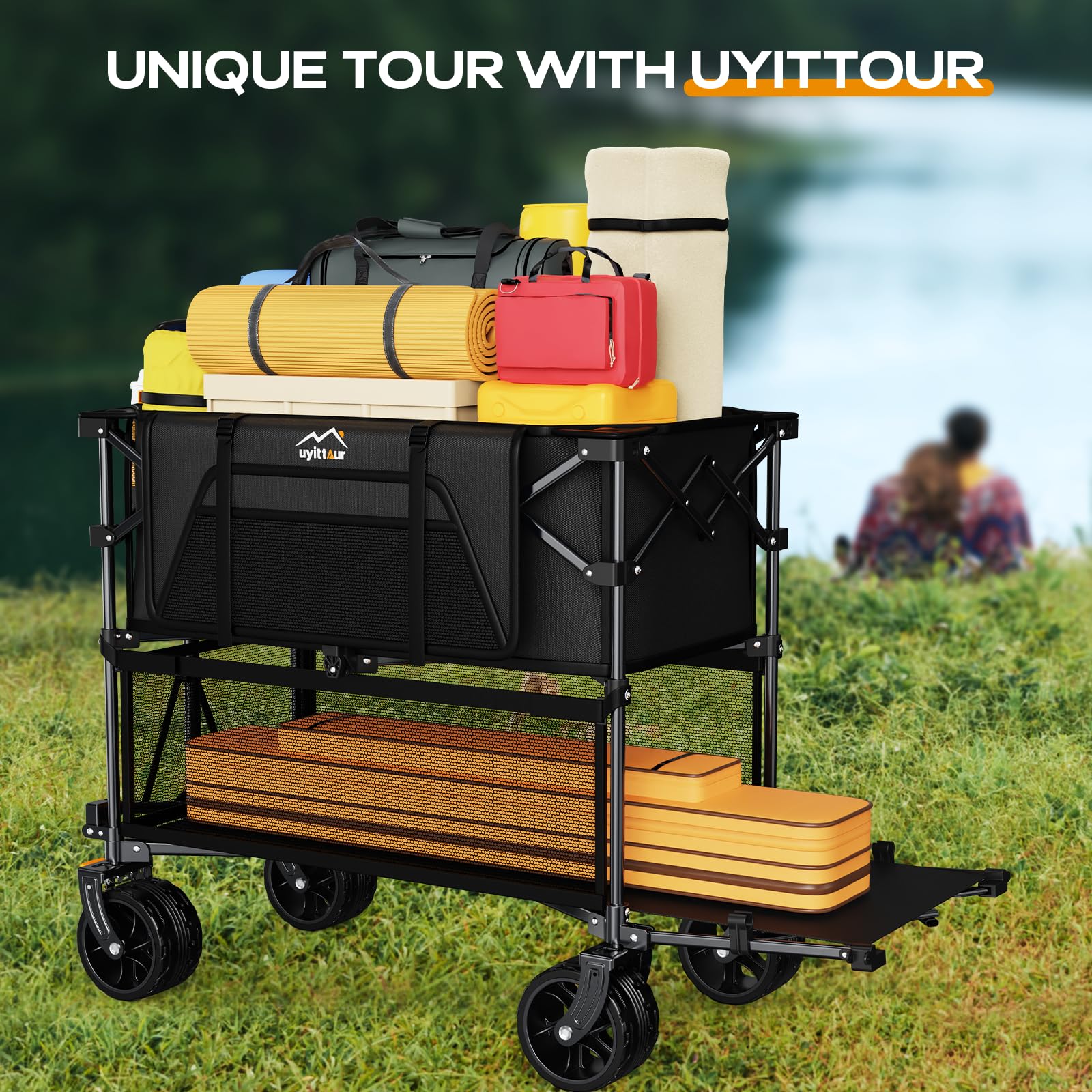 Uyittour Foldable 50''L Extra Long Double Decker Wagon for Sport