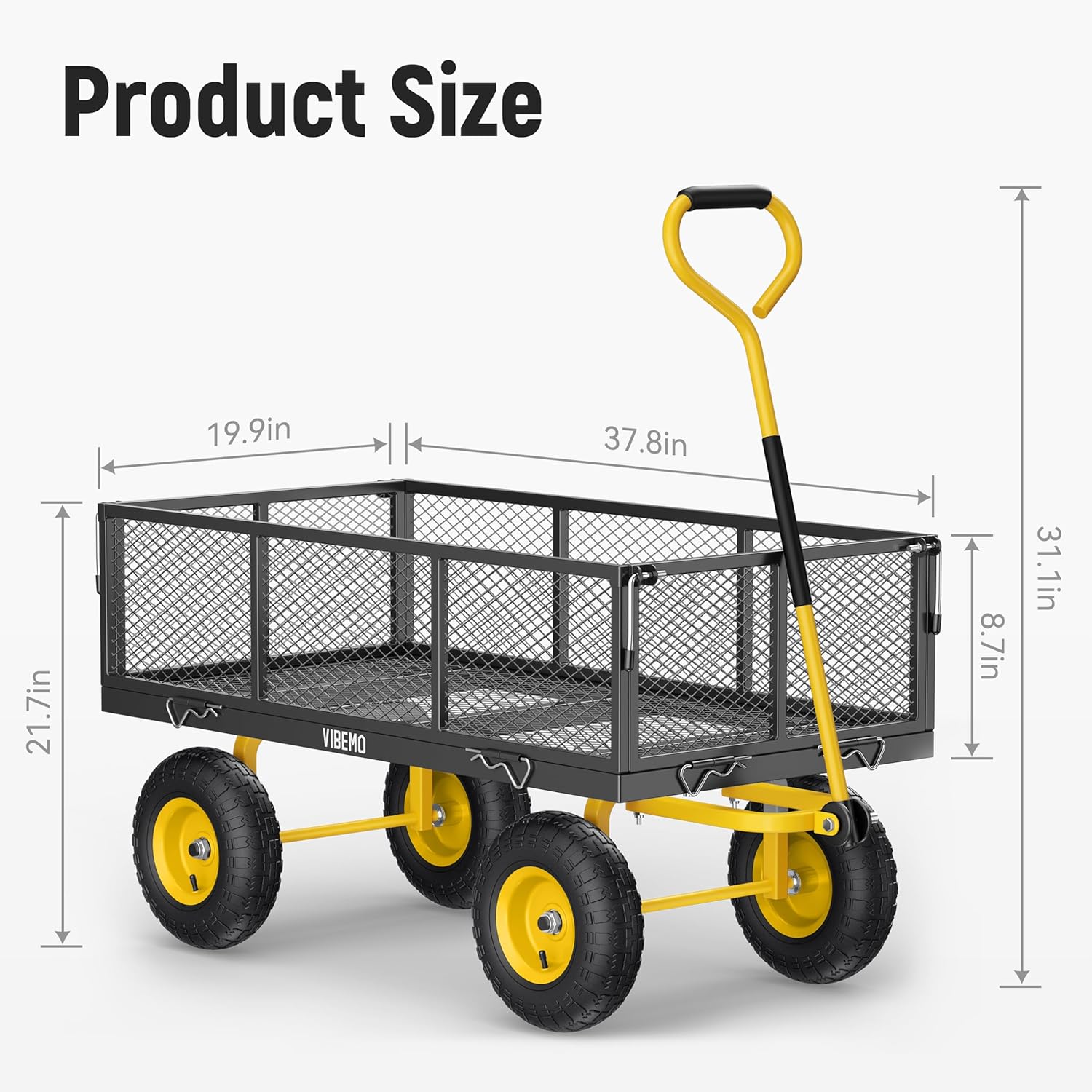 2025 Steel Garden Cart, 2-in-1 1400 lbs Heavy Duty Utility Wagon, with Removable Mesh Sides to Convert into Flatbed, 240° U-Turn 13" Pneumatic Tires Garden Wagon for Farm Yard Lawn Garden Camping