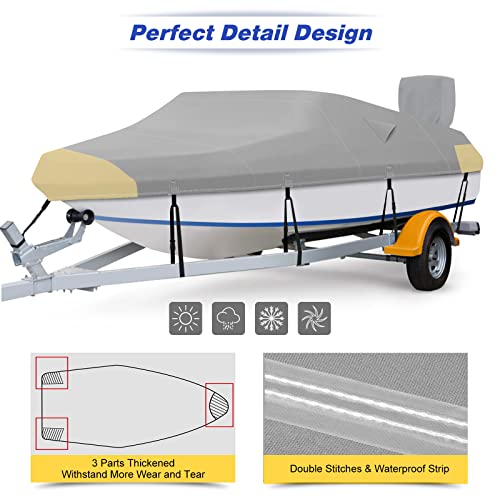 Fuprosico 600D Waterproof Winter Boat Cover with Motor Cover 17-19 ft Fits Bass Boat