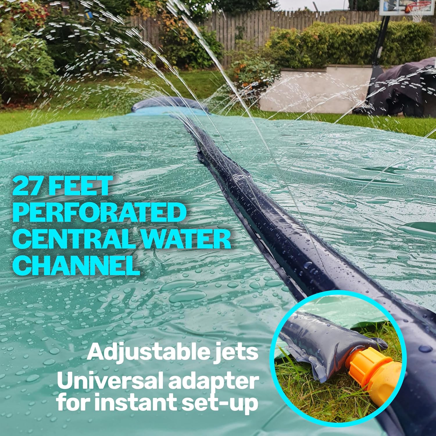 TEAM MAGNUS 31ft Slip n Slide with 500CL Inflatable Crash pad. Slip and Slide for Kids Ages 8-12 in Heavier, 0.22mm PVC with Adjustable sprinklers (372