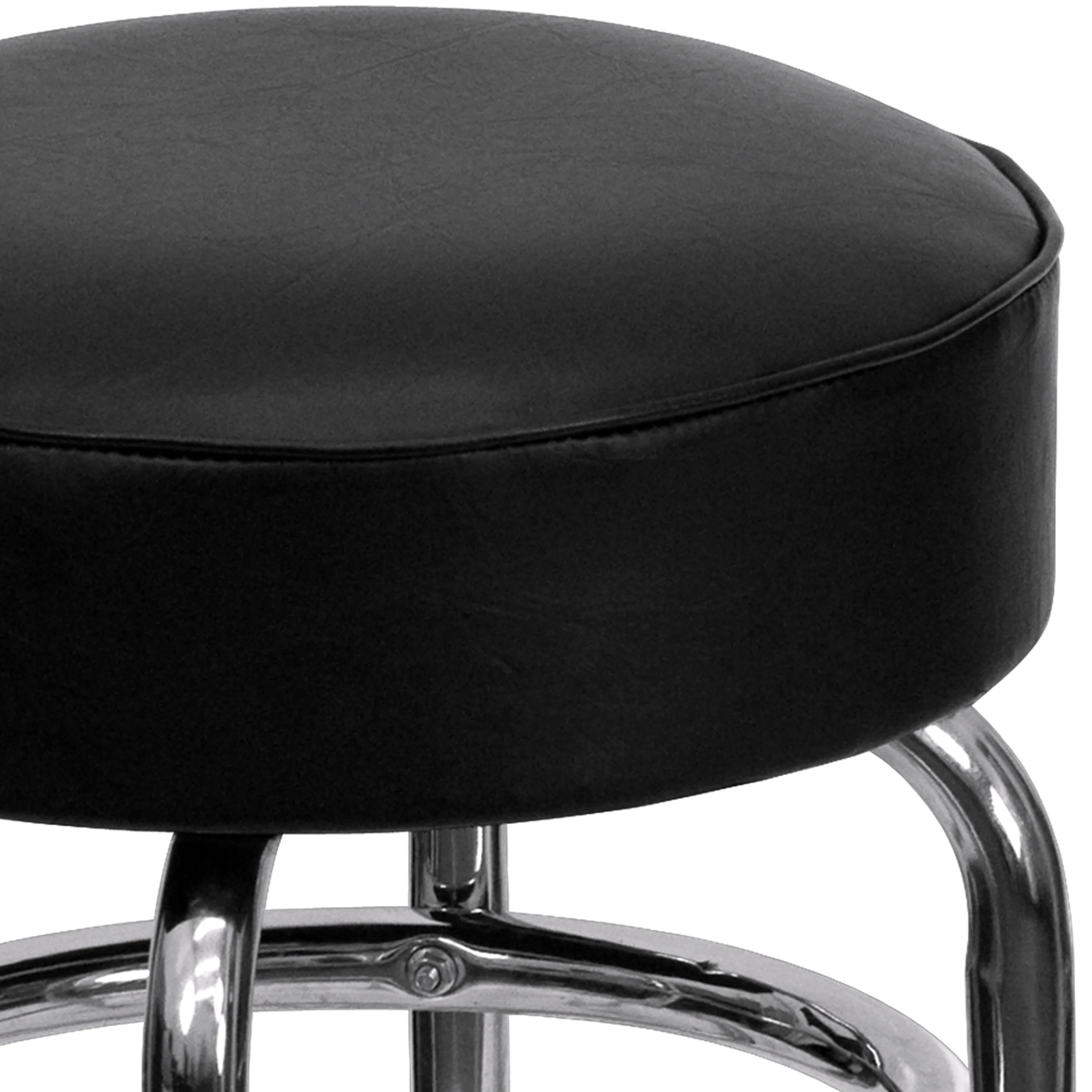 Flash Furniture Bruno Double Ring Chrome Barstool with Black Seat
