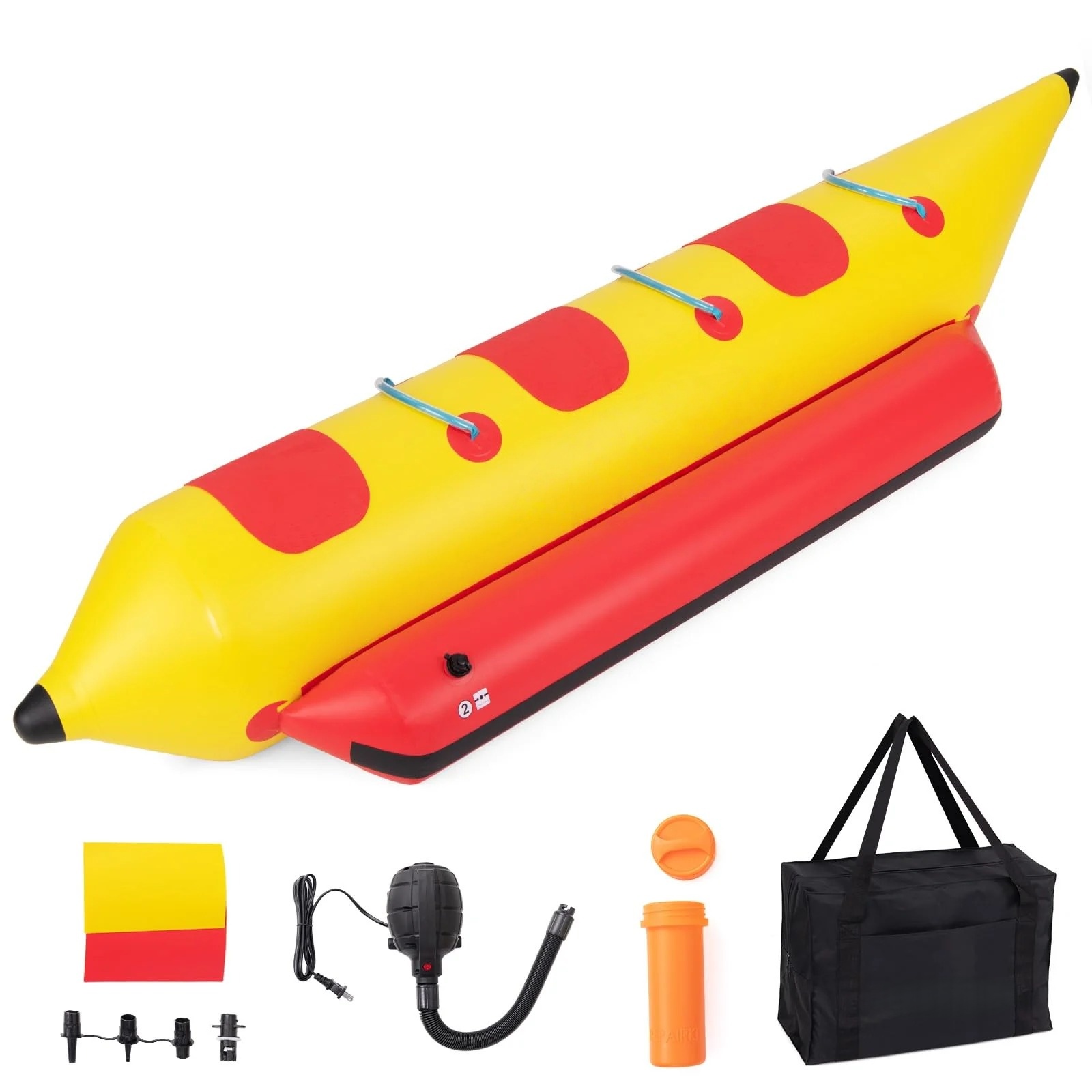 Inflatable Towable Tubes for Boating, 1-3 Rider Hot Dog Tube w/Electric Air Pump, Carrying Bag