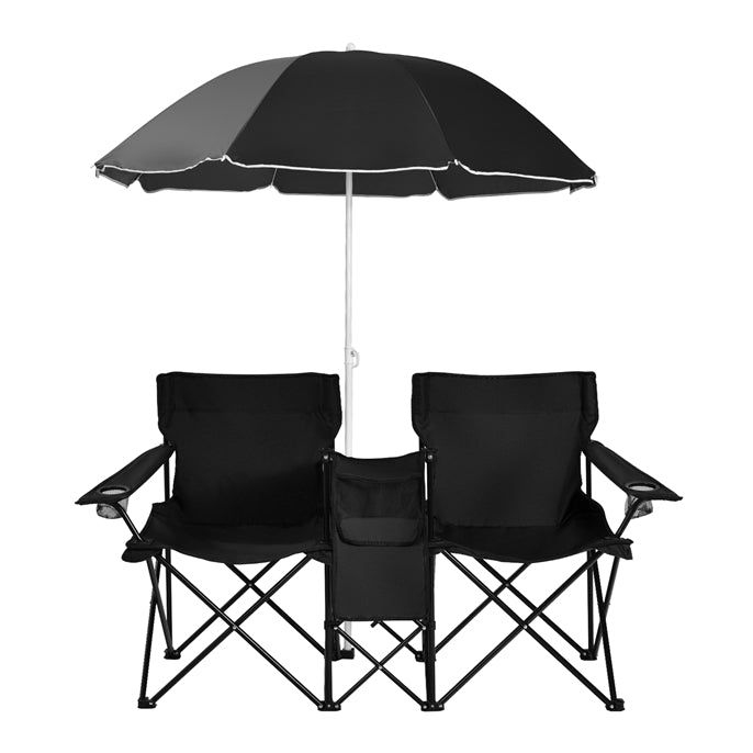 2025 Double Folding Picnic Chairs Umbrella Mini Table Beverage Holder Carrying Bag