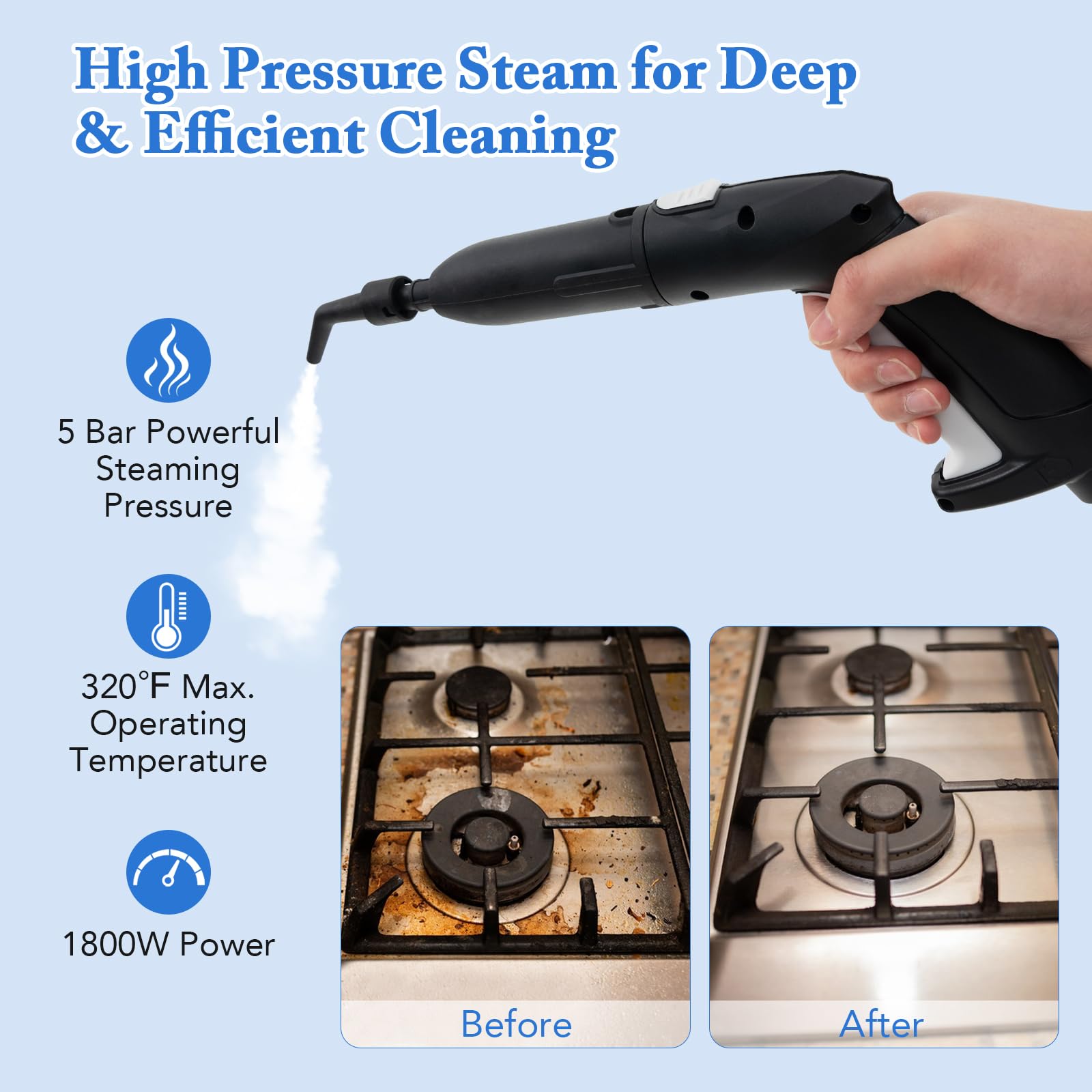 Multipurpose Steam Cleaner, 1800W Portable Household Steamer with 15 Accessories