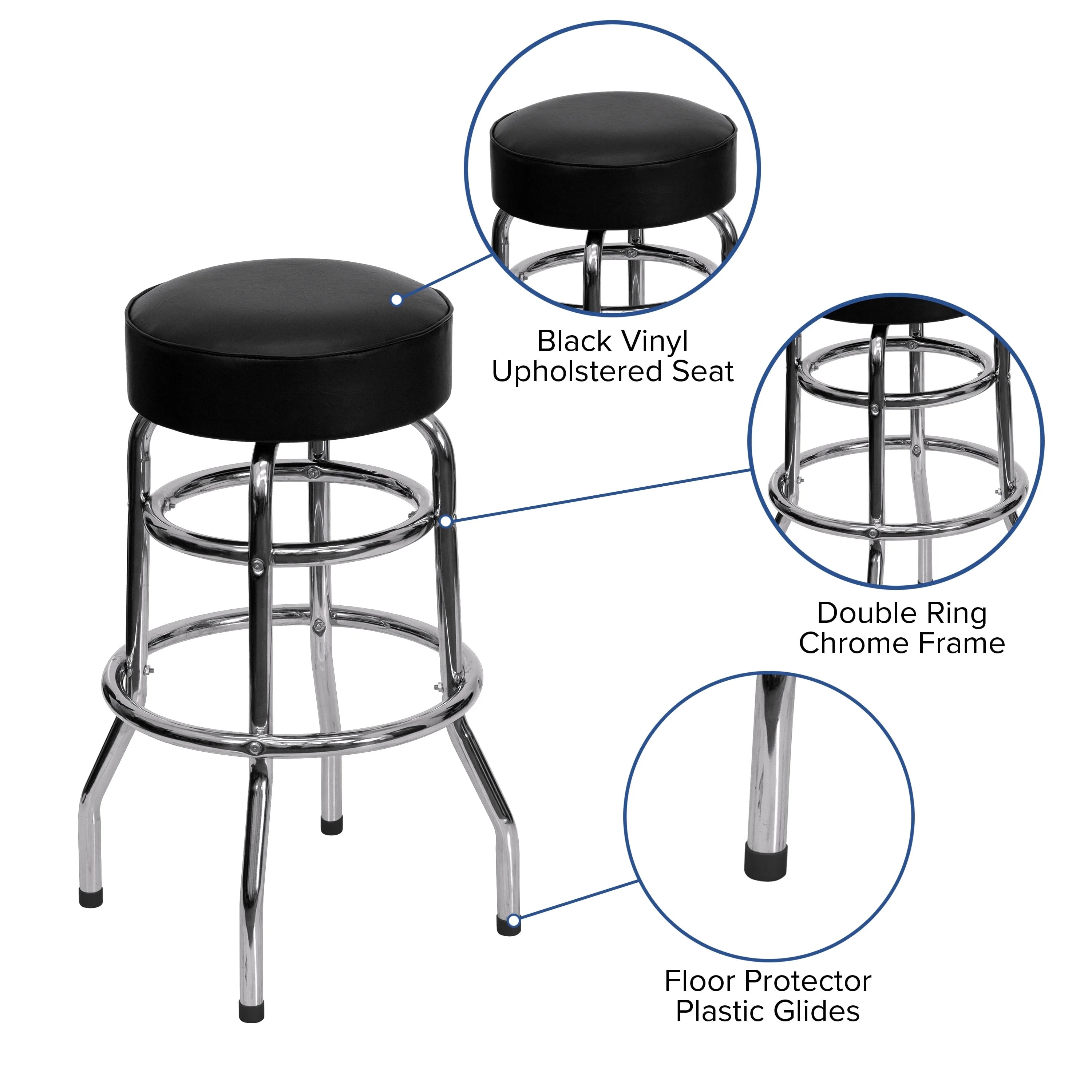 Flash Furniture Bruno Double Ring Chrome Barstool with Black Seat