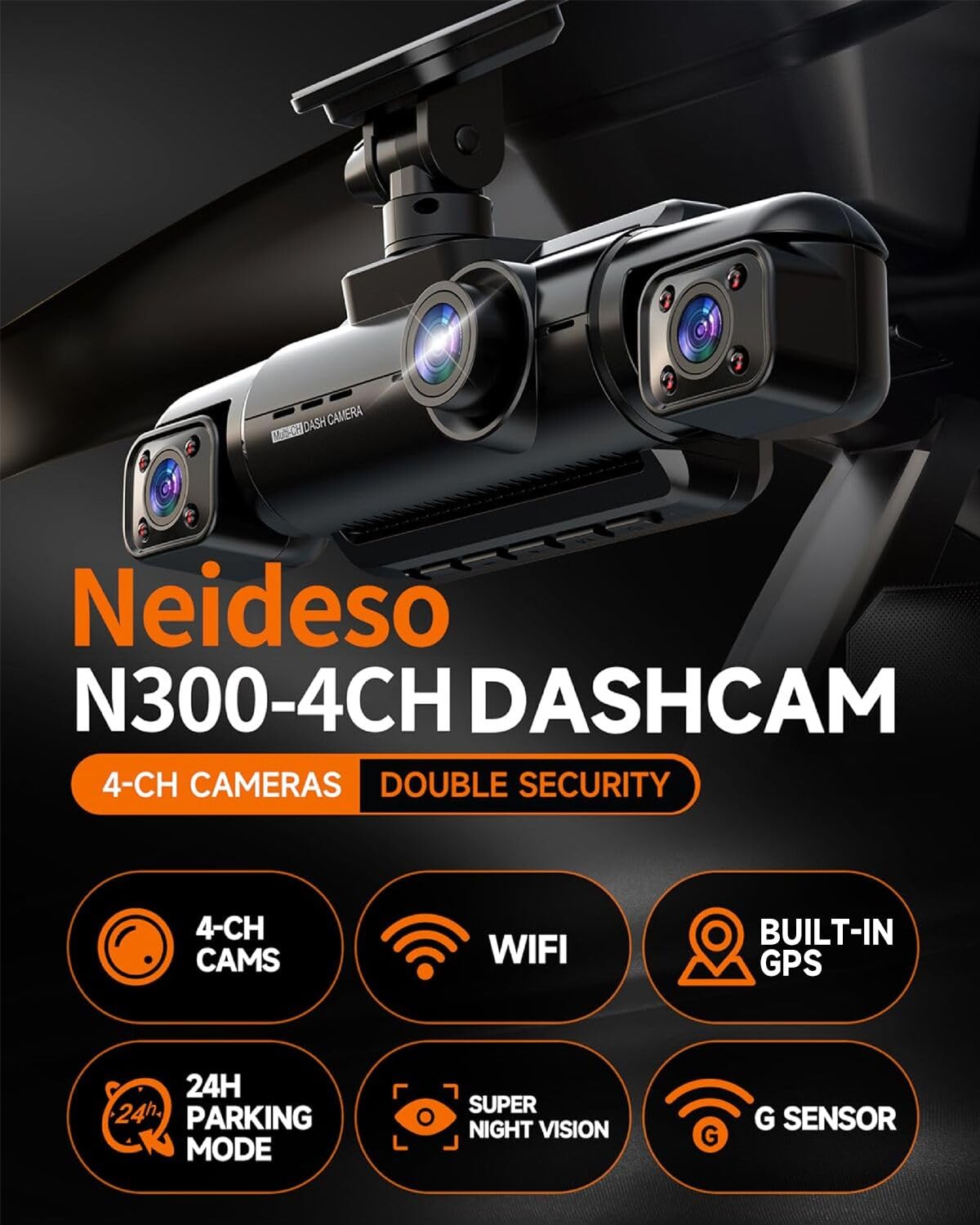 Neideso 360° Dash Cam Front and Rear Inside, 4 Channel FHD 4 * 1080P