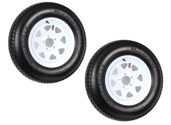 2025 2-Pack Trailer Tire On Rim ST205/75D15 205/75 D 15 in. LRC 5 Hole White Spoke