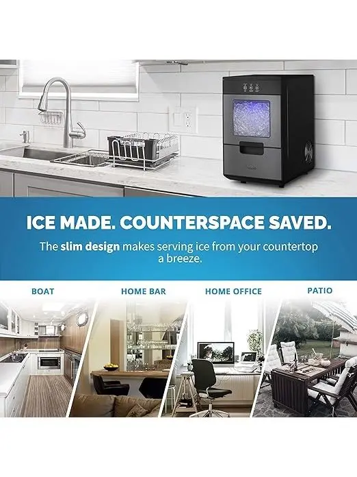 Nugget Countertop Ice Maker with Self-Cleaning Function, Refillable Water Tank, Perfect for Kitchens, Offices, Home Coffee Bars, and More