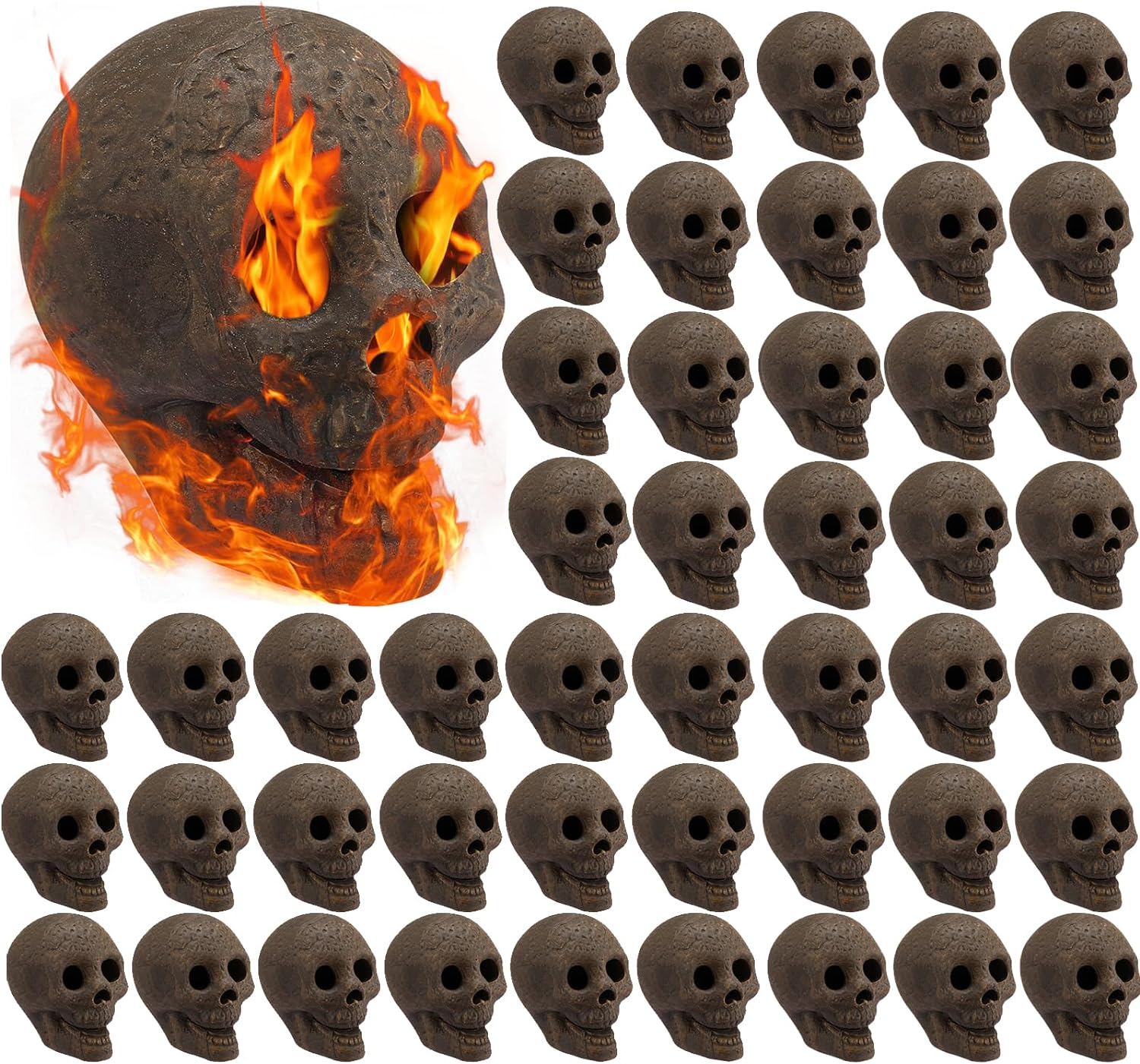 2025 48-Pack Fire Pit Skulls, Halloween Skull Stone Decorations
