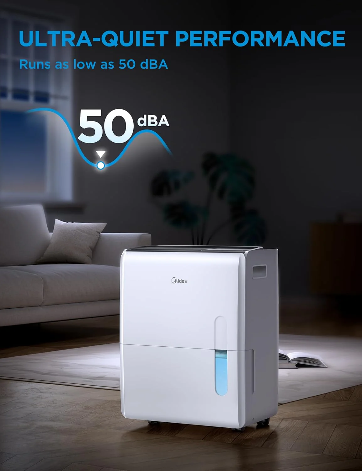 Midea 4,500 Sq. Ft. Dehumidifier With Pump Included, Energy Star Certified, 50 Pint - Ideal For Basements, Large & Medium Sized Rooms, And Bathrooms (White)