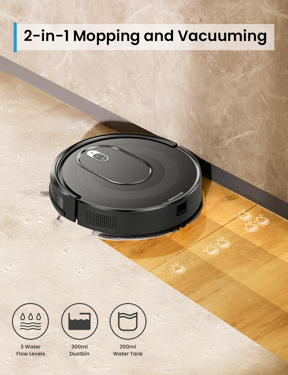 PSUK W7 Robot Vacuum and Mop Combo with Watertank