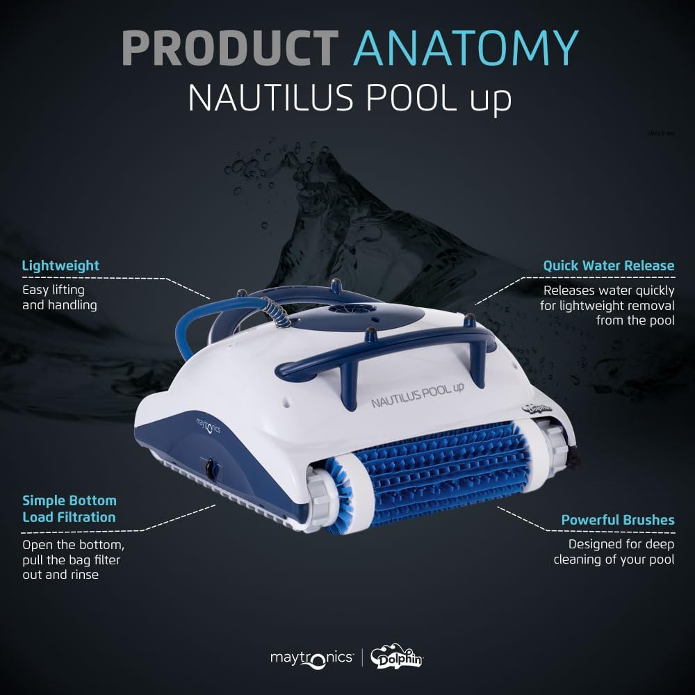 Dolphin Nautilus CC Plus Wi-Fi Automatic Robotic Pool Vacuum Cleaner, Always Cleaning, Never Charging, with Wall Climbing Scrubber Brush, Ideal for In-Ground Pools up to 50 FT in Length