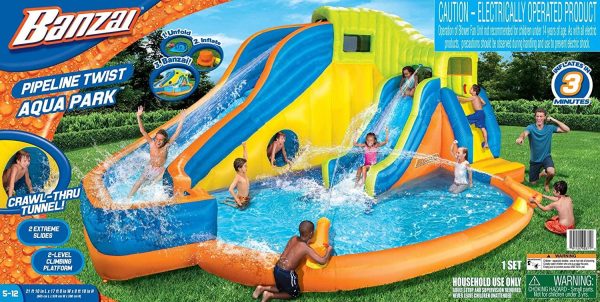 2025 BANZAI Pipeline Twist Kids Inflatable Outdoor Backyard Water Pool Aqua Splash Park and Slides