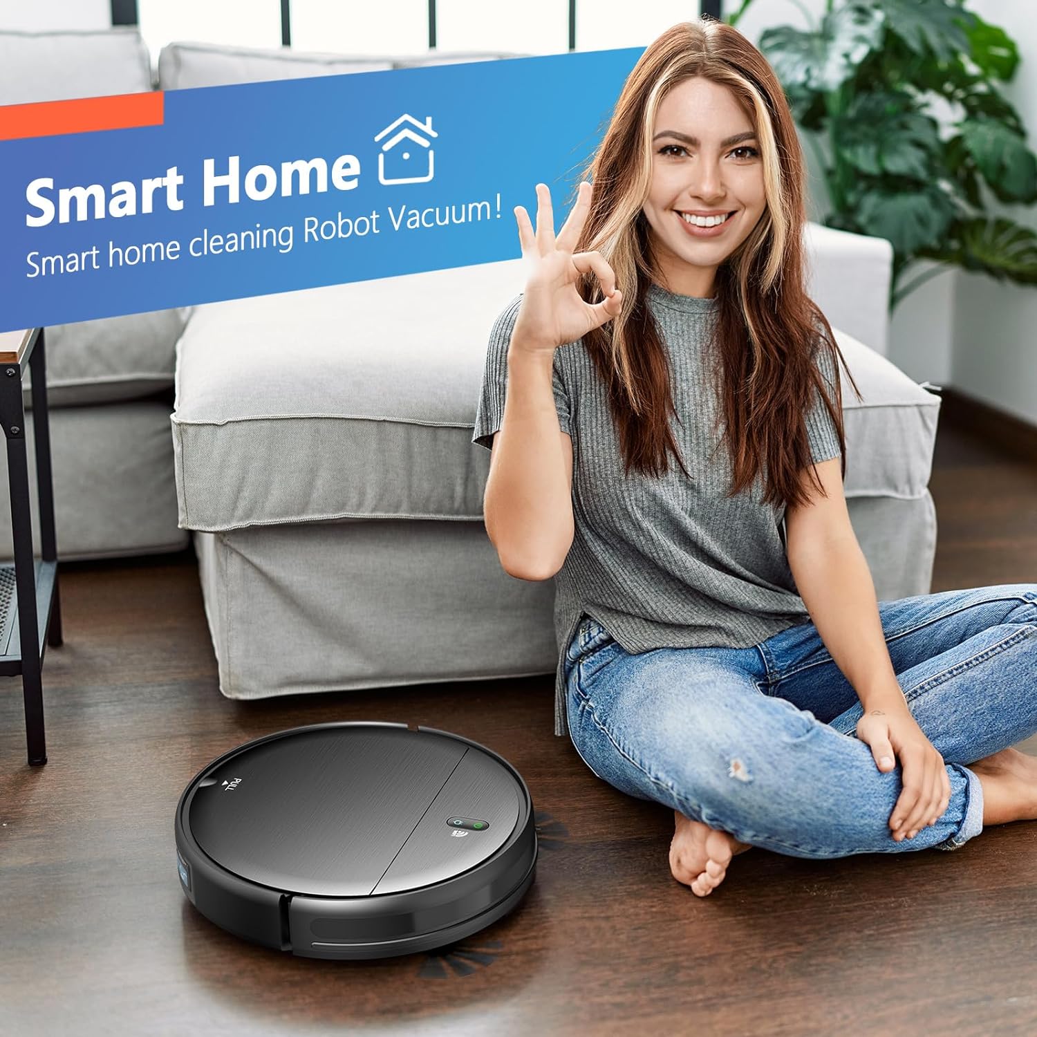 Robot vacuum and mop combo, robot vacuum with schedule, 2-in-1 robot vacuum with water tank and dustbin, self-charging, slim, perfect for hard floors, pet hair, carpets