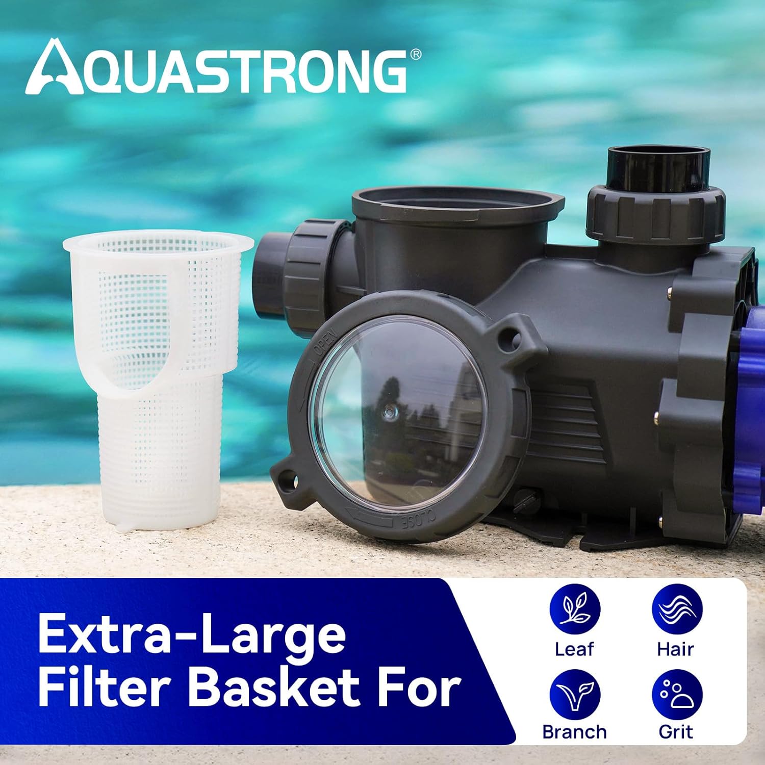 AQUASTRONG In/Above Ground Pool Pump, High Flow (with Timer, 2HP, 8917 GPH, 220V)