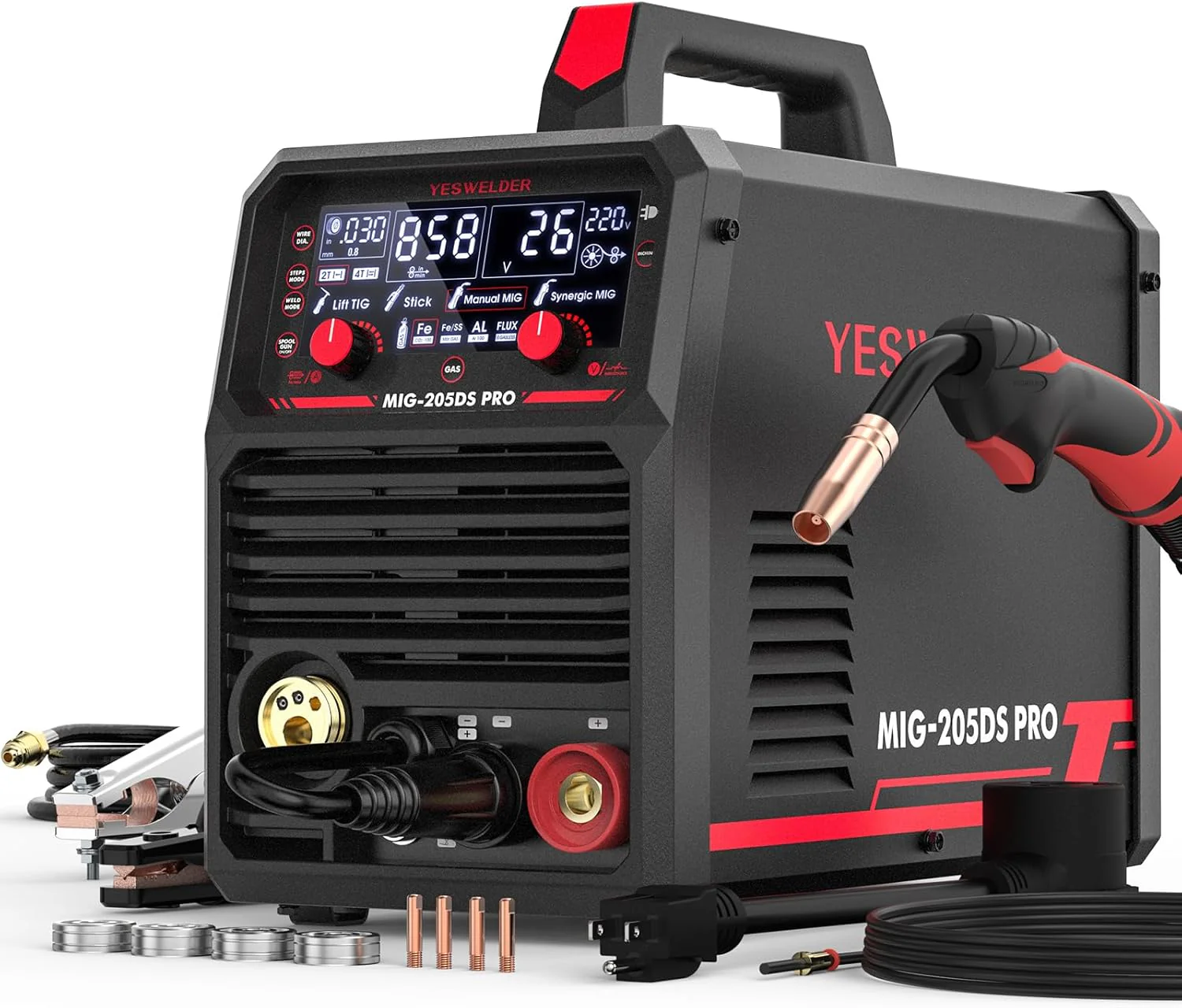 135Amp MIG Welder,110V Flux Core Welder Flux Core MIG/Lift TIG/Stick 3-in-1 Large LED Digital Display Welding Machine IGBT Inverter Welder FLUX-135PRO