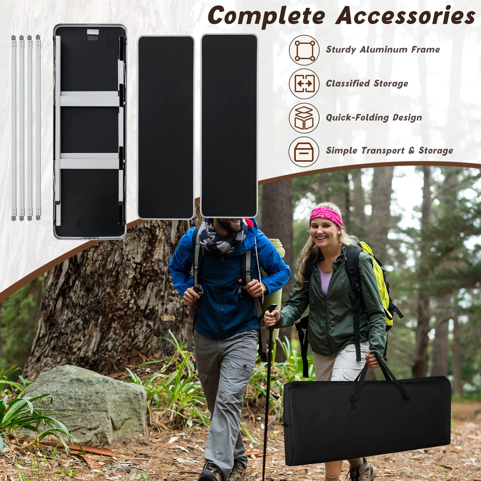 2025 Goplus Folding Camping Table, Aluminum Portable Pop-Up Bar Table with 2-Tier Storage Shelves