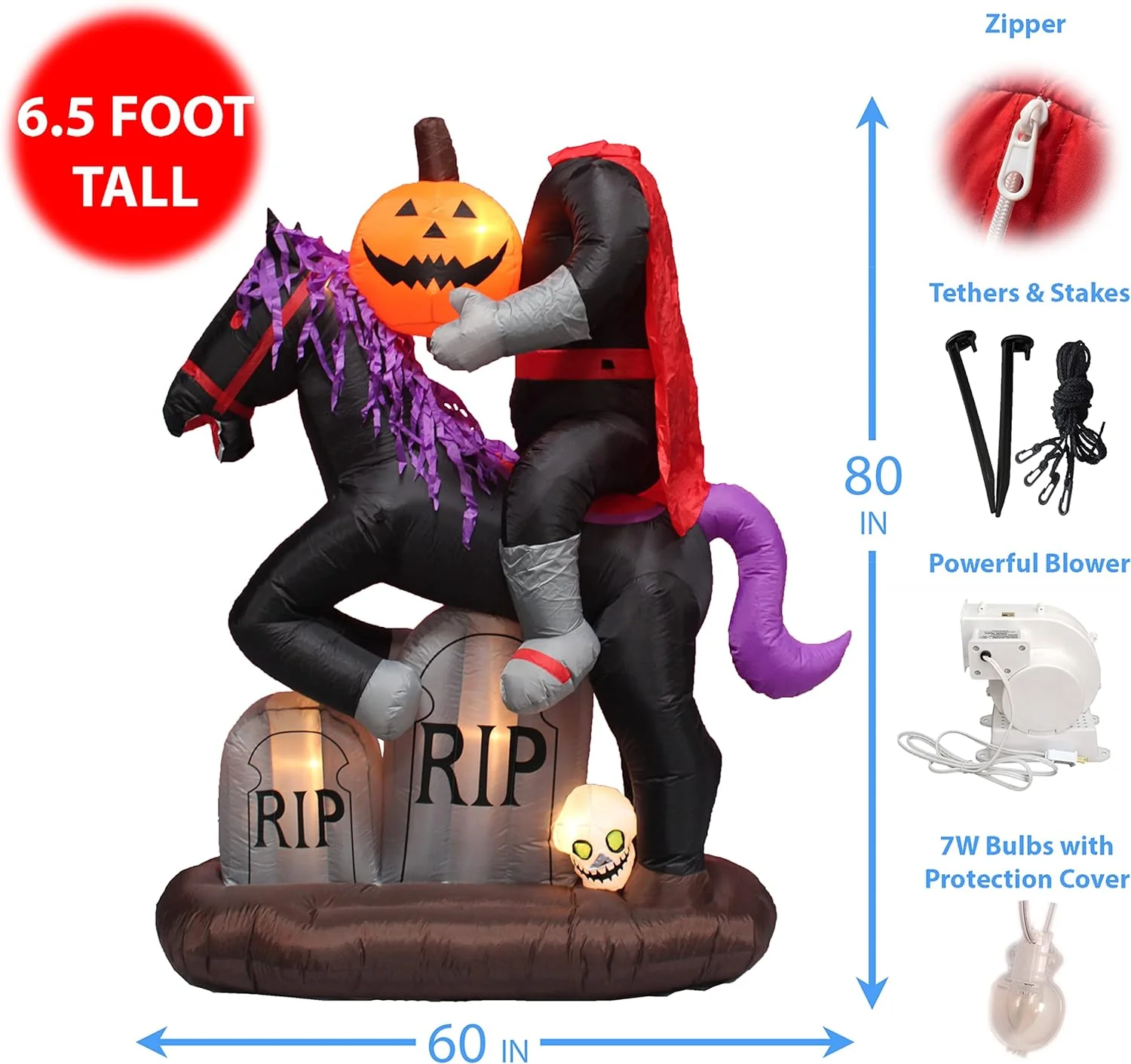 2025 6.5ft tall Halloween inflatable headless horseman