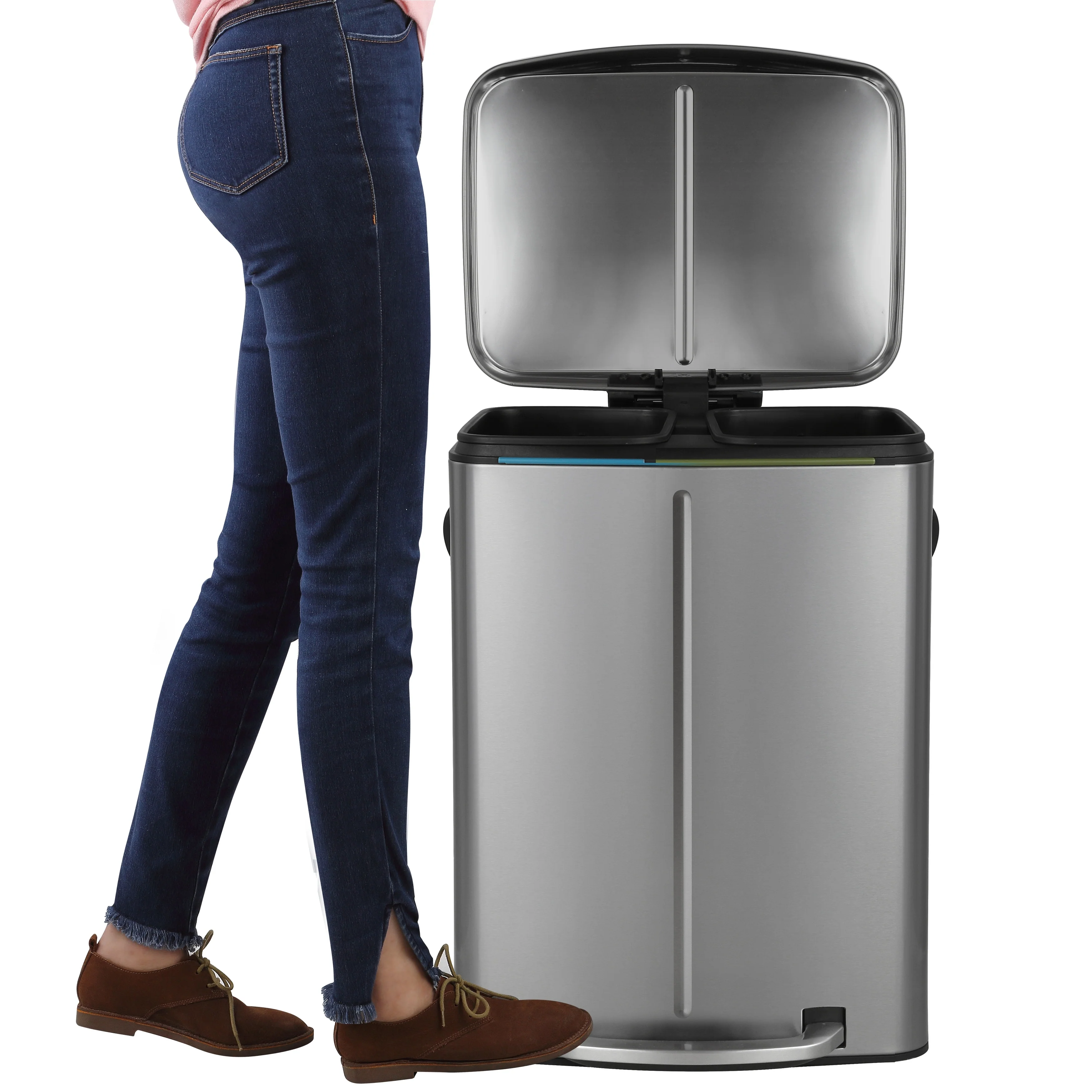 happimess 10.6-Gallon Double Bucket Trash Can with Soft Close Lid